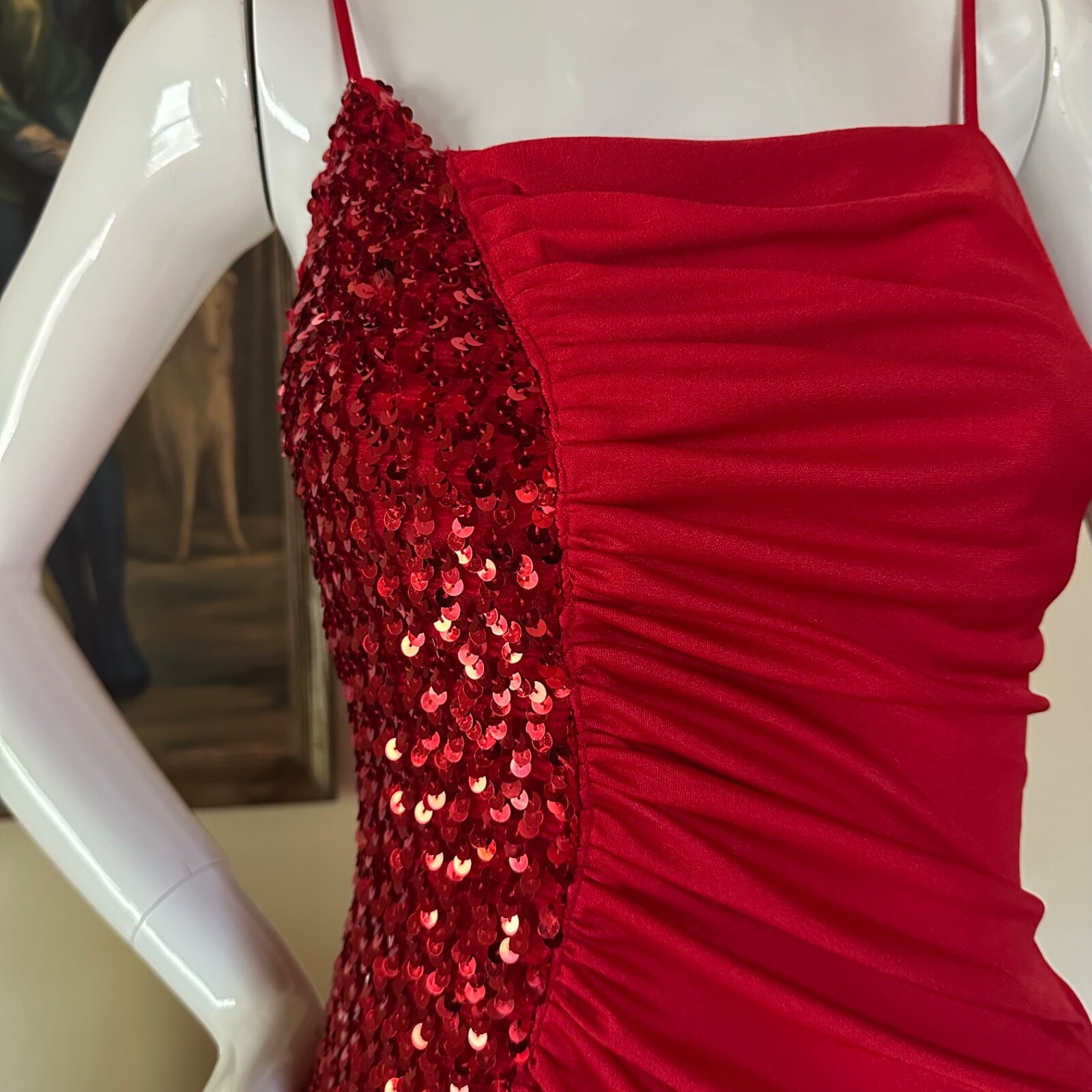 Vintage 70s New Leaf by Samir Slinky Disco Dress Sequined Draped Red Jersey S
