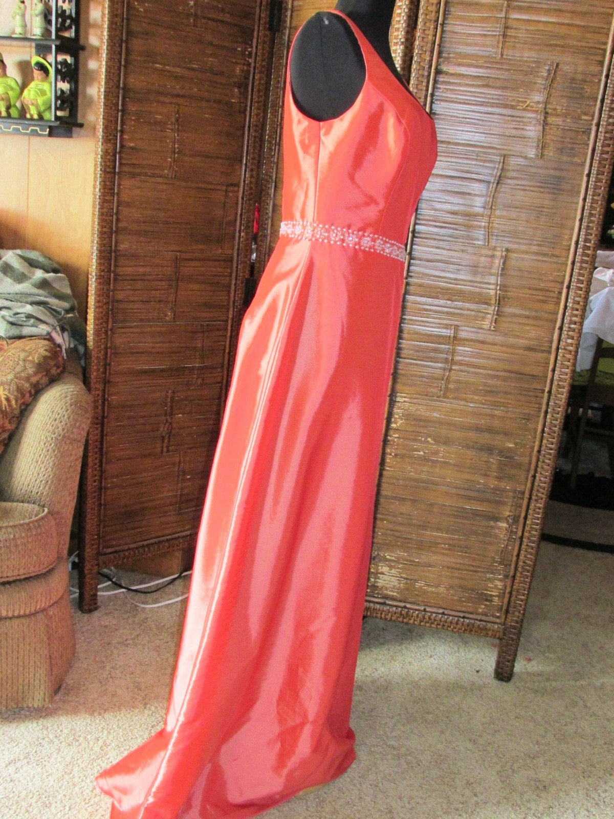 DaVinci Tangerine Taffeta Beaded Waist Scoop Neckline A-Line Sleeveless SZ 12