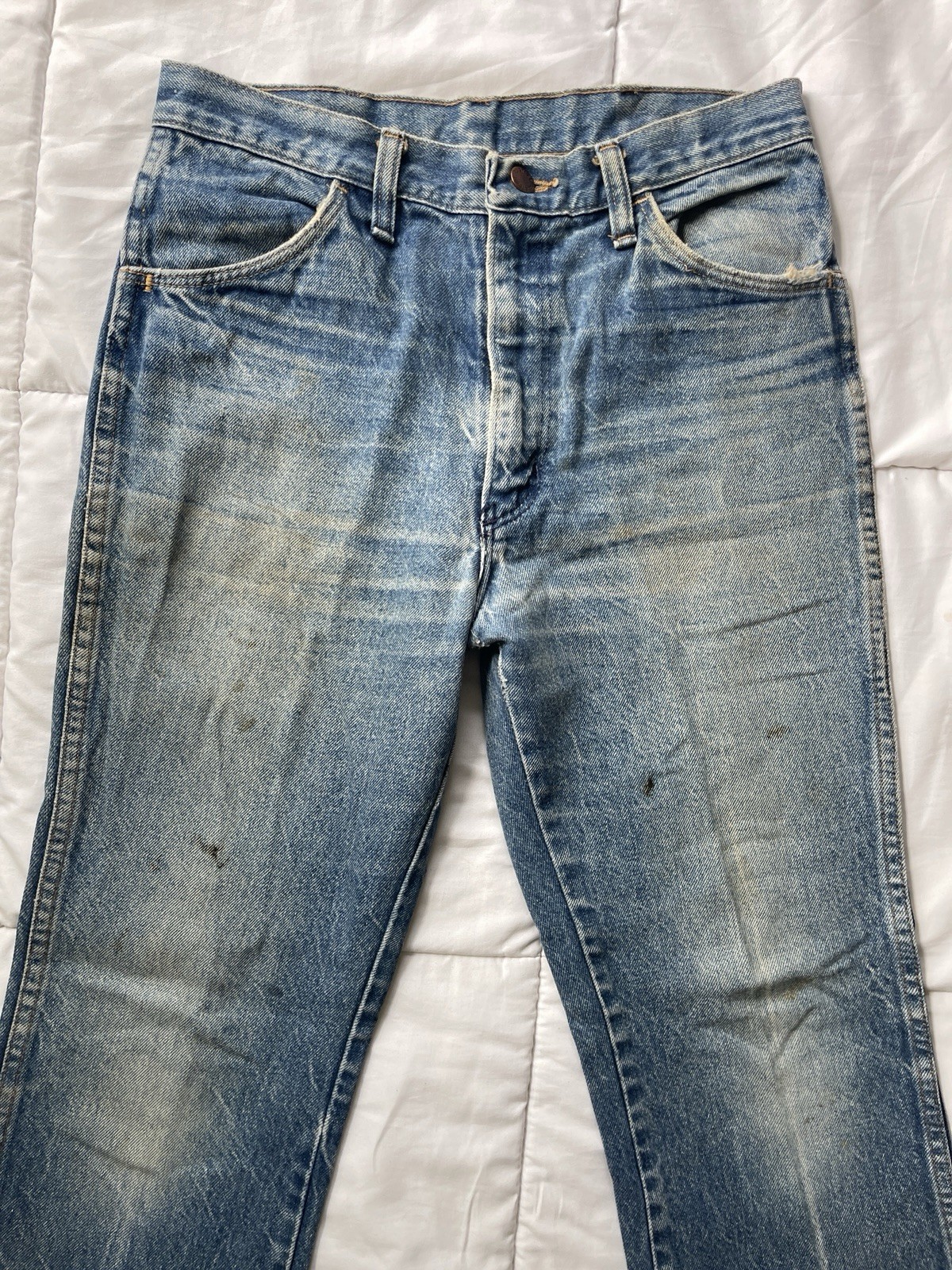 Vintage 70s Faded Bootcut Flared Cowboy Jeans 28×29 Grunge Distressed Whiskers