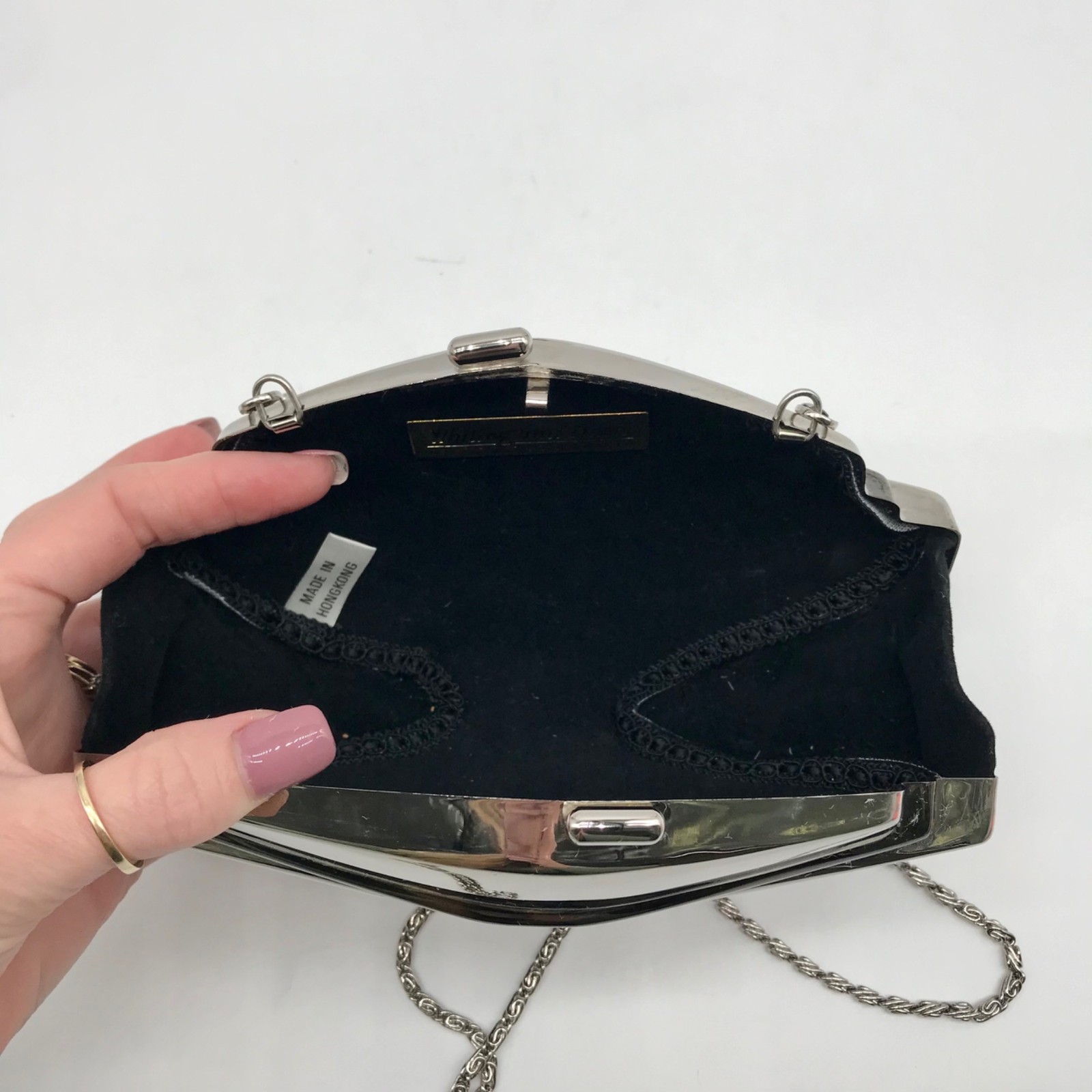 Whiting & Davis Silver Hardshell Convertible Clutch