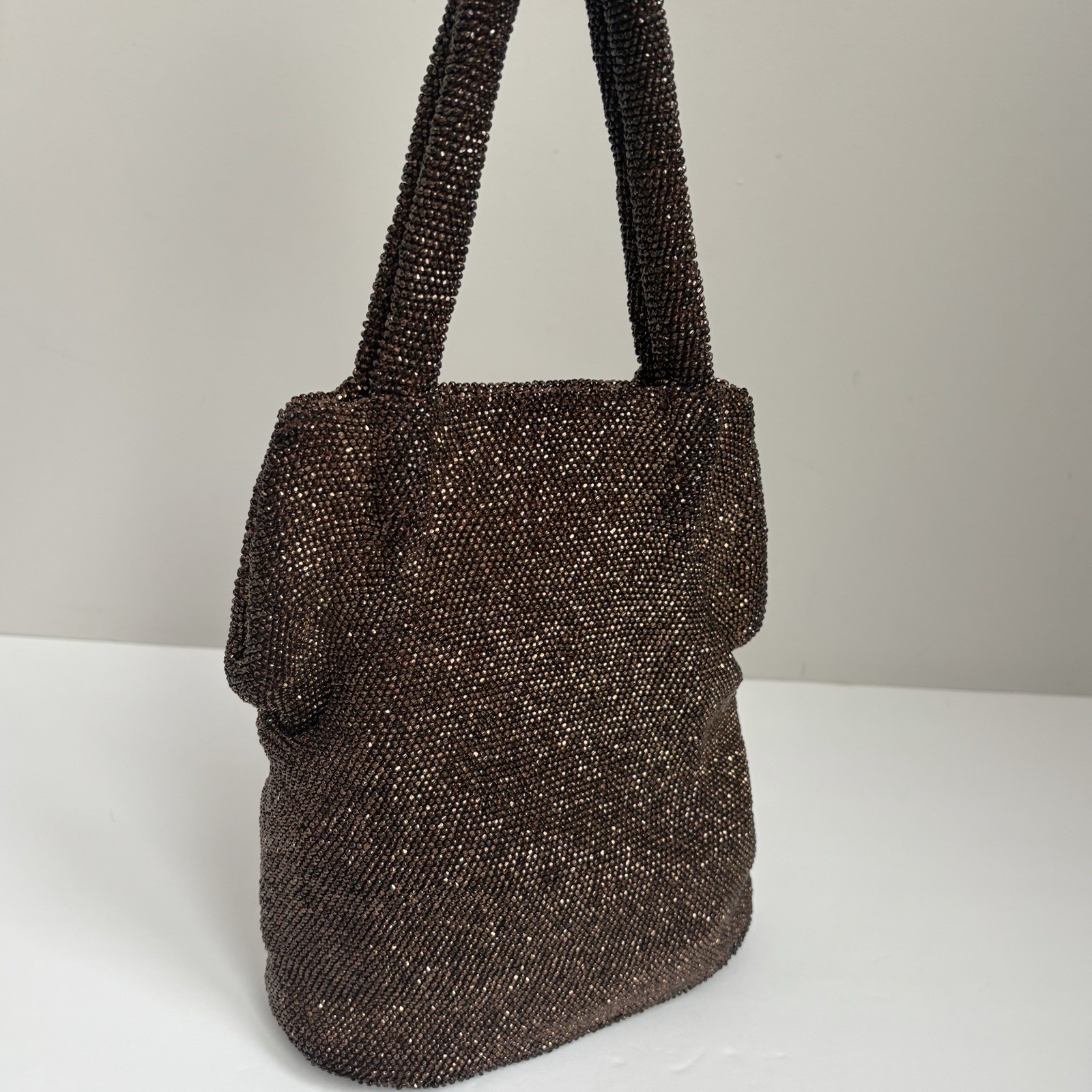 Vintage 1940’s French Copper Bronze Steel Cut Micro Beaded Evening Bag Purse