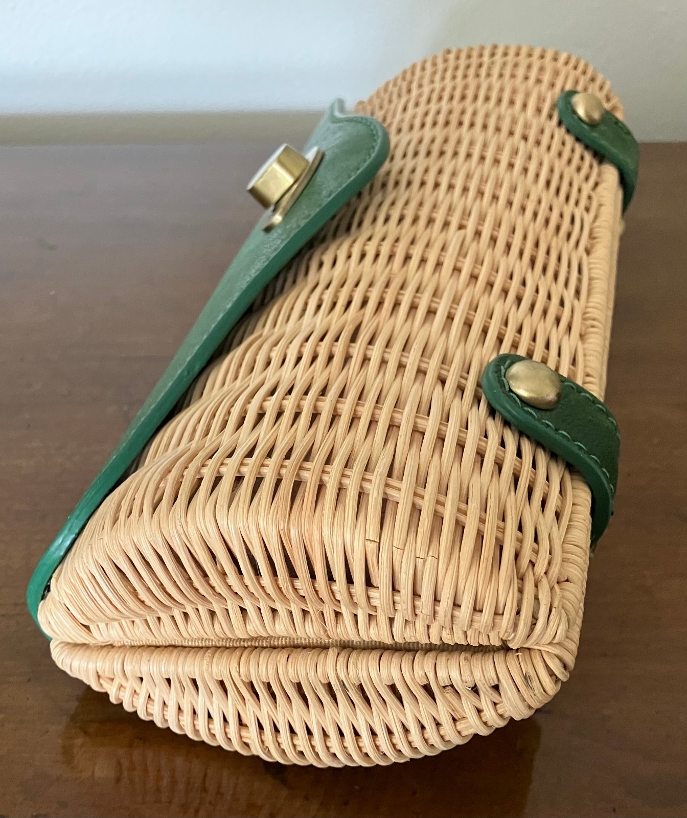 RARE Clutch Hand Bag Vintage Purse Gorgeous Green Leather Trim NOS Made in China