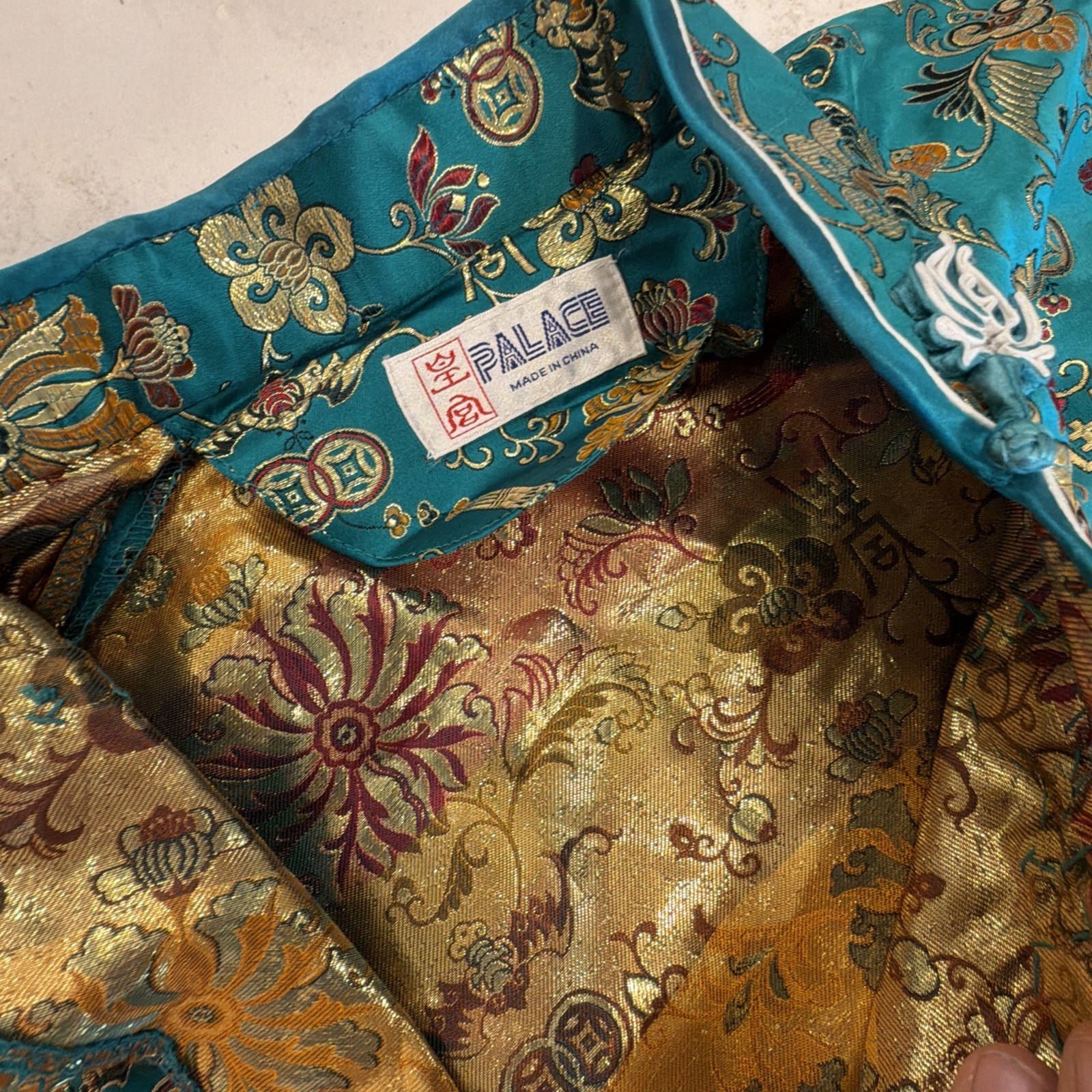 Vintage Women’s Dress Asian Mandarin Collar Cheongsam Gold Embroidered China XS
