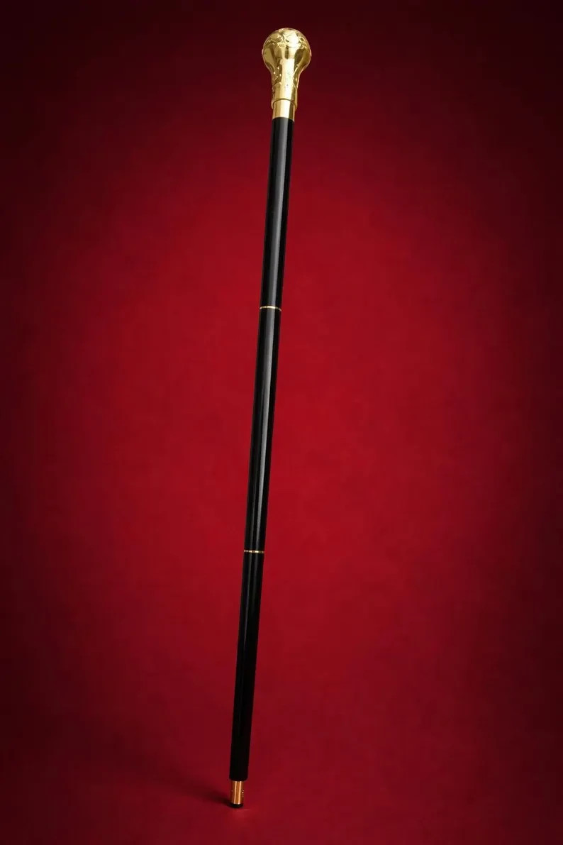 Hand-Carved Brass Cobra Walking Cane | Black Hardwood Victorian Gentleman’s Cane