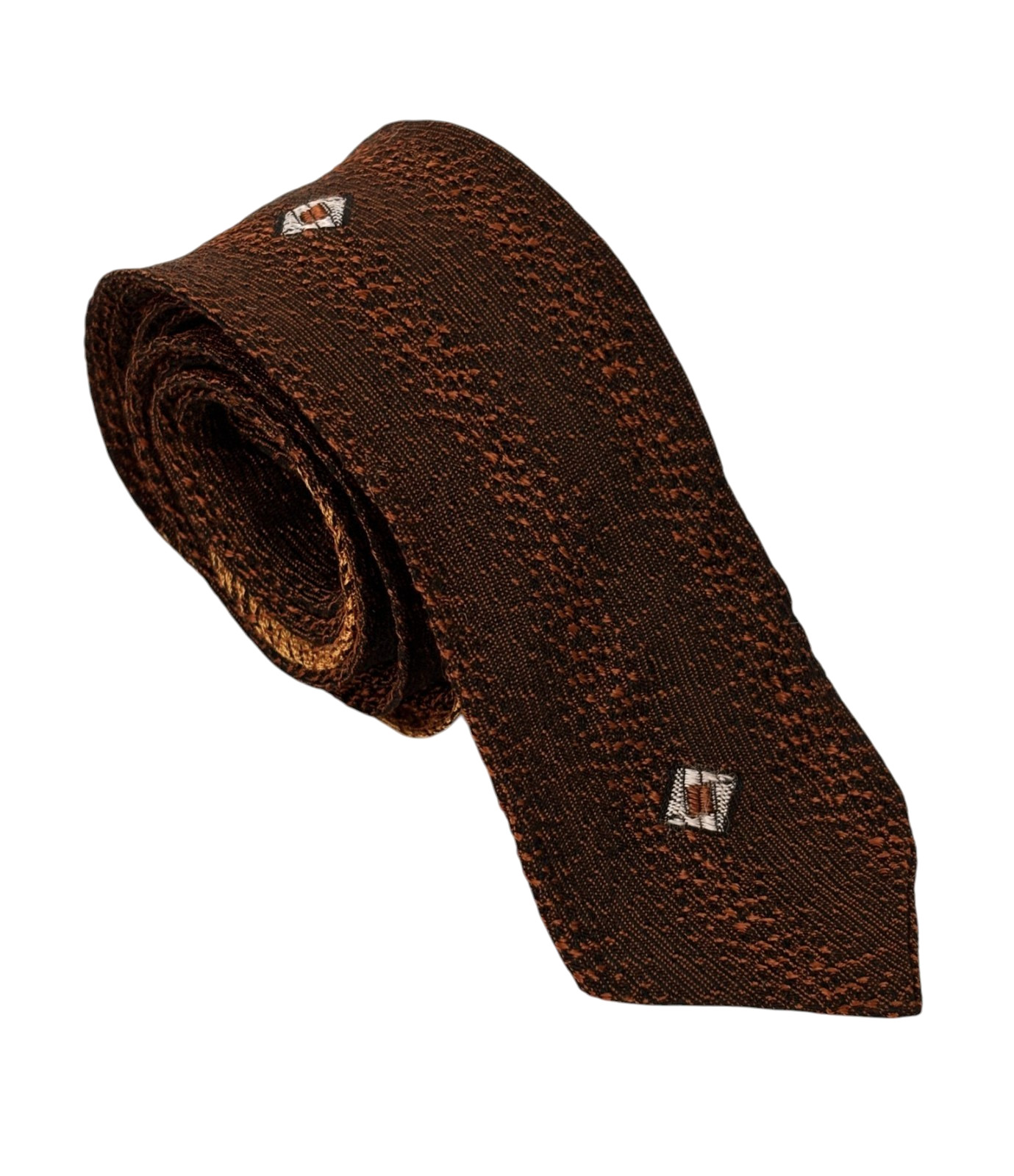 Vintage 1950s Skinny Necktie Slim 2″ Narrow Tie Brown / Gold Minimalist Modern