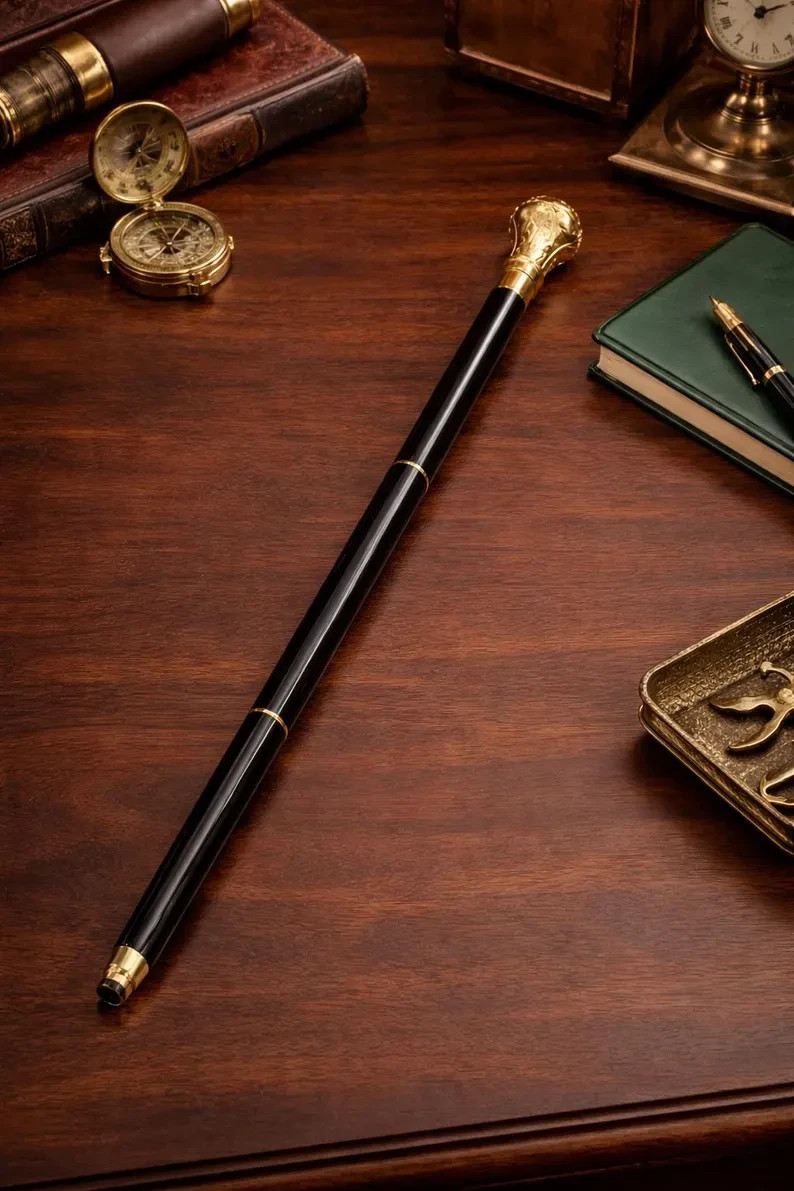 Hand-Carved Brass Cobra Walking Cane | Black Hardwood Victorian Gentleman’s Cane