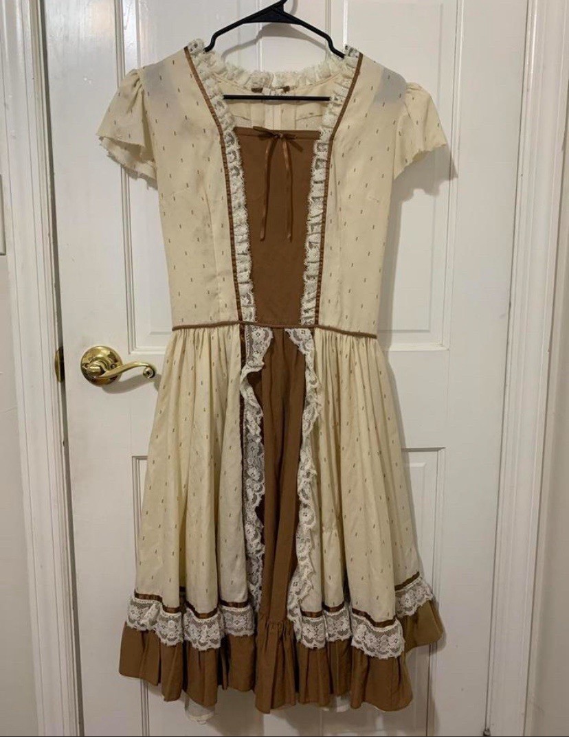 Brown Orange Vintage Victorian Prairie Lace Dress