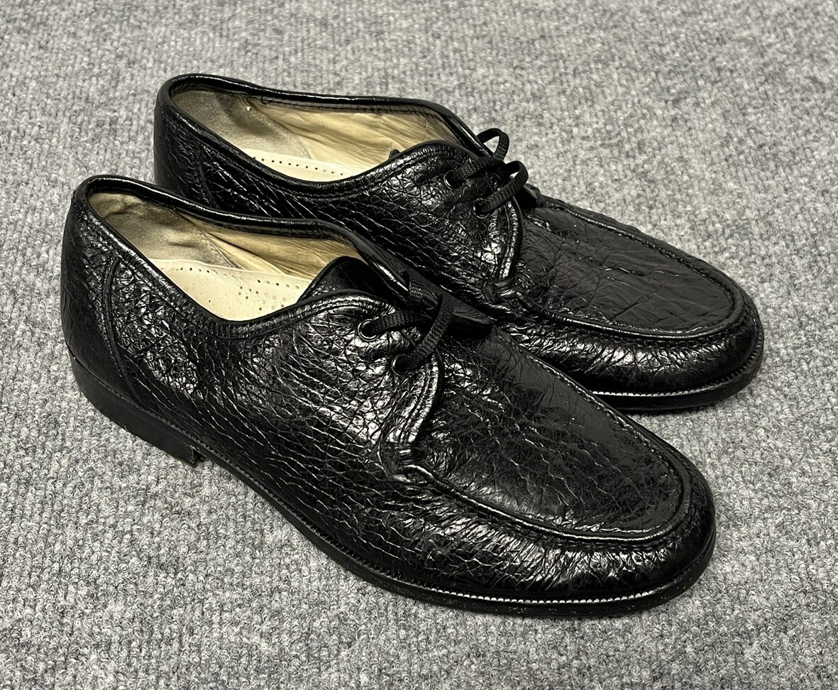 Varese Men’s 40 Shoes Black Leather Vero Cuoio Made In Italy Lace Up Vintage