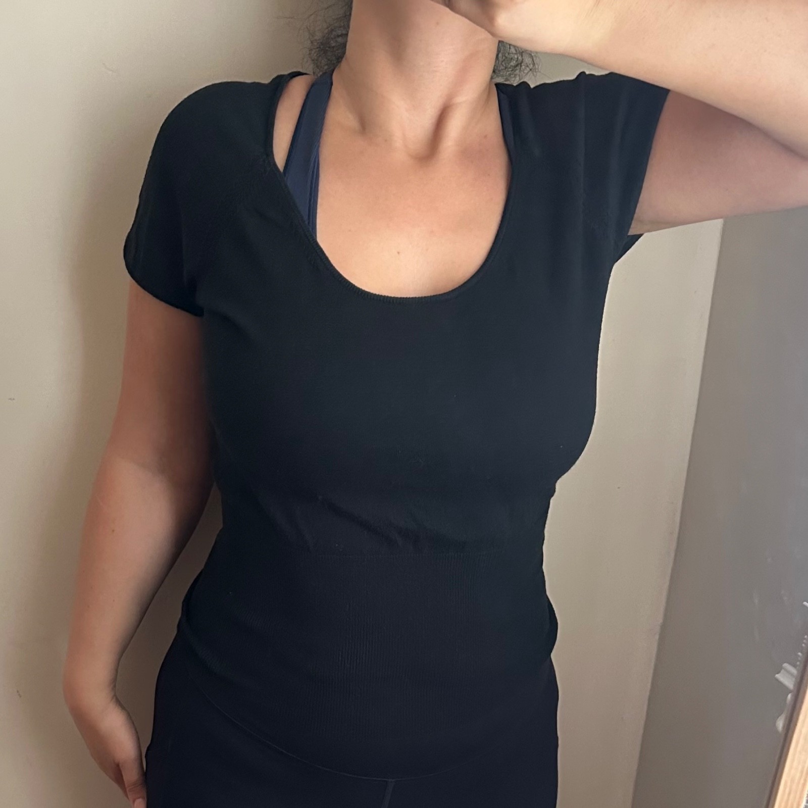 Vintage Club Monaco 100% Cotton Knit Top Black T-shirt Cinched Waist Scoop Neck