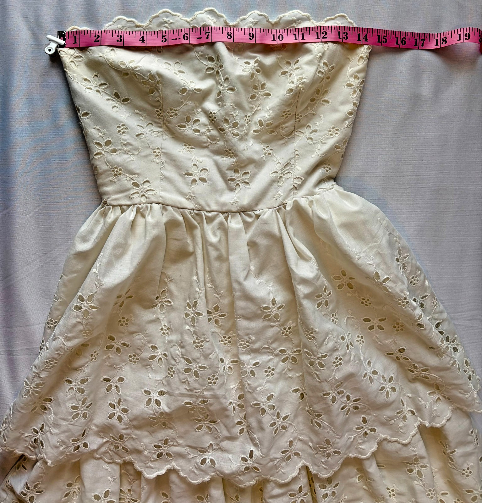 Vintage Alfredo Angelo Strapless Eyelet Lace Dress Tiered Cottagecore Prairie