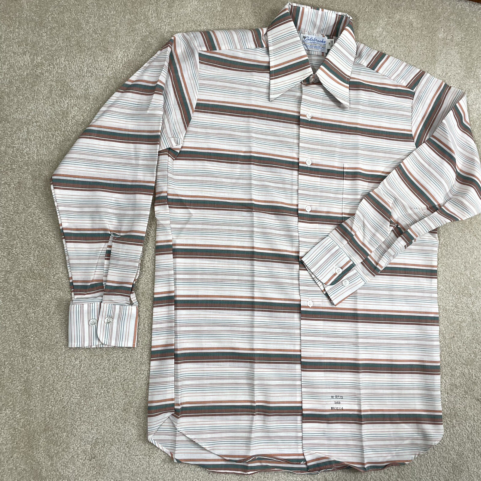 Vintage Colebrooke Permanent Press Striped Collared Shirt Mens 16 32-33 60s 70s