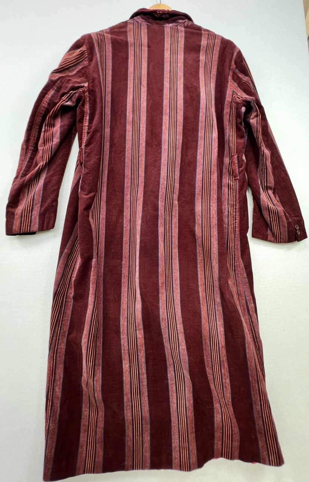 Vintage Rabhor Mens Corduroy Smoking Robe Long Sleeve Burgundy Stripe Pocket
