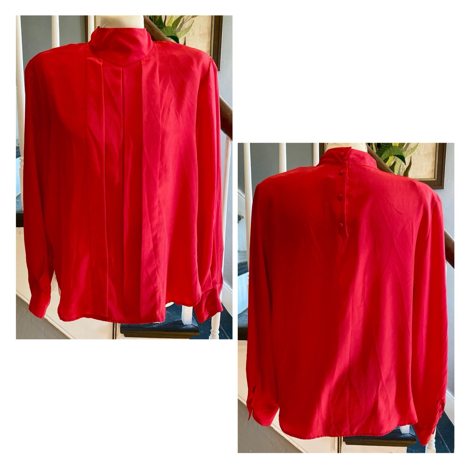 1980s New Wave Space Age Futuristic Bright Red Blouse Wear To Work Secretary