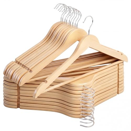 Wooden Hangers 20 Pack, Wood Coat Hangers 0.5″T (20 pack) Natural Wood Color