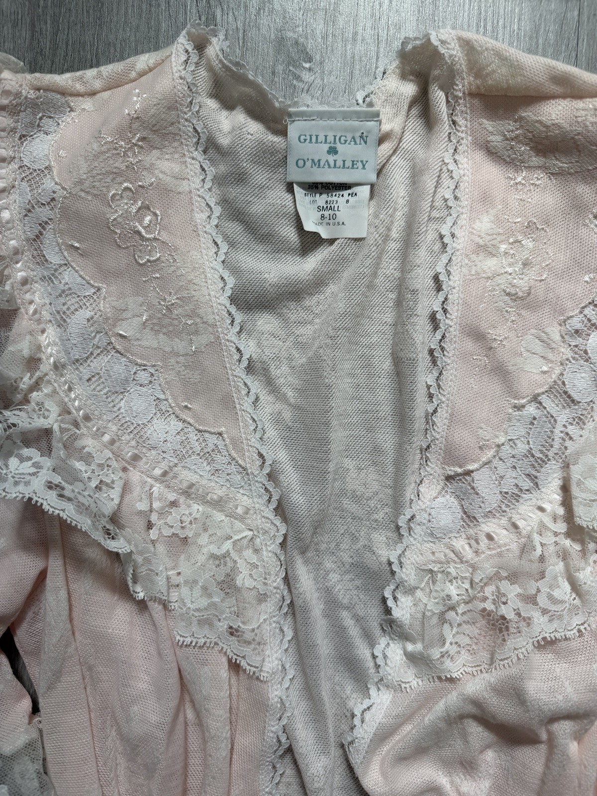 NWT Vintage 80s Gilligan & O’Malley Robe Peach Lace-Trim Wrap Robe Cottagecore