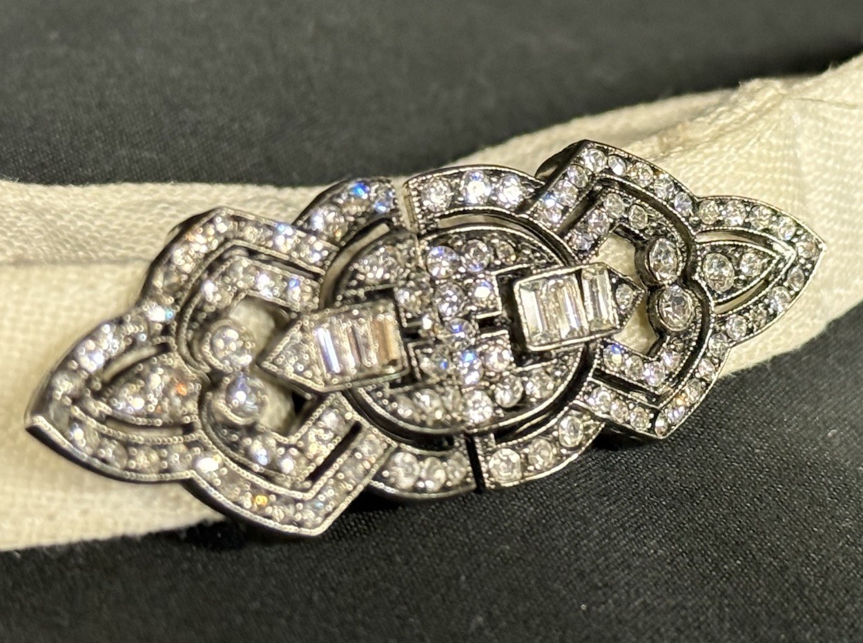 Vintage Art Deco Interlocking Belt Buckle Rhinestone Dress Clasp Cloth Sash 30s