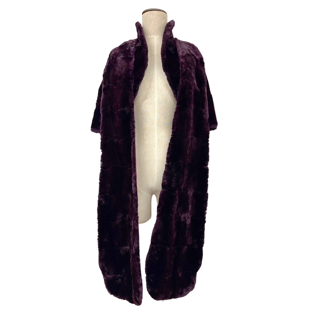 Vintage 1940s Deep Plum Purple Sheared Beaver Fur Capelet w Stole Panels