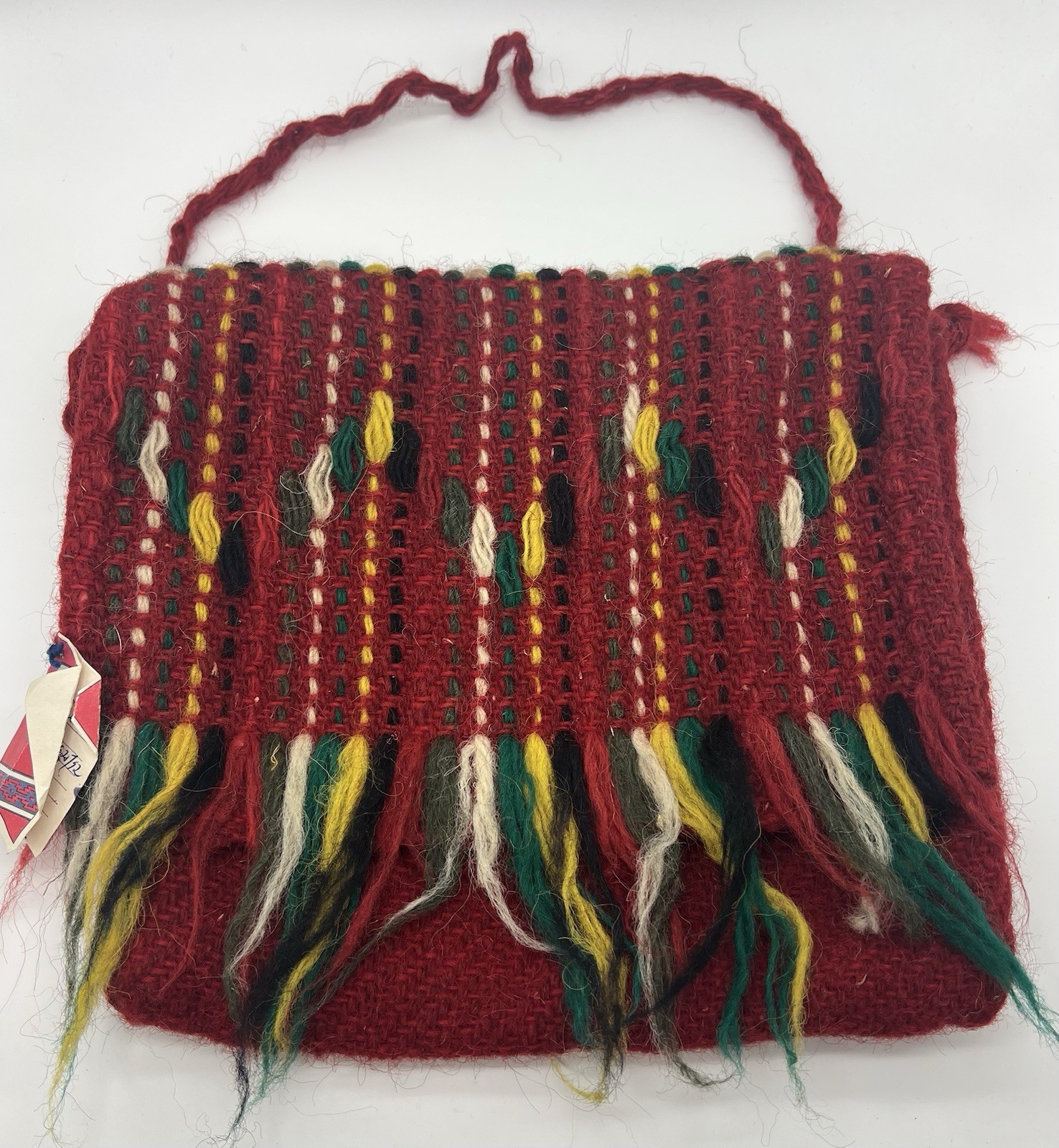 Vintage 1970s/80s Handwoven Wool Folk Bag Hategana Romania Traista Fringe NWT
