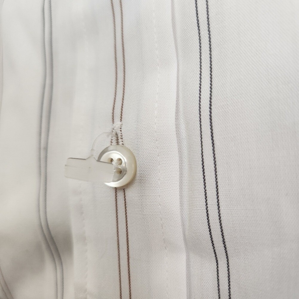 Vintage Christian Dior Plus Dress Shirt White Striped Mens Size 16 (L) Deadstock