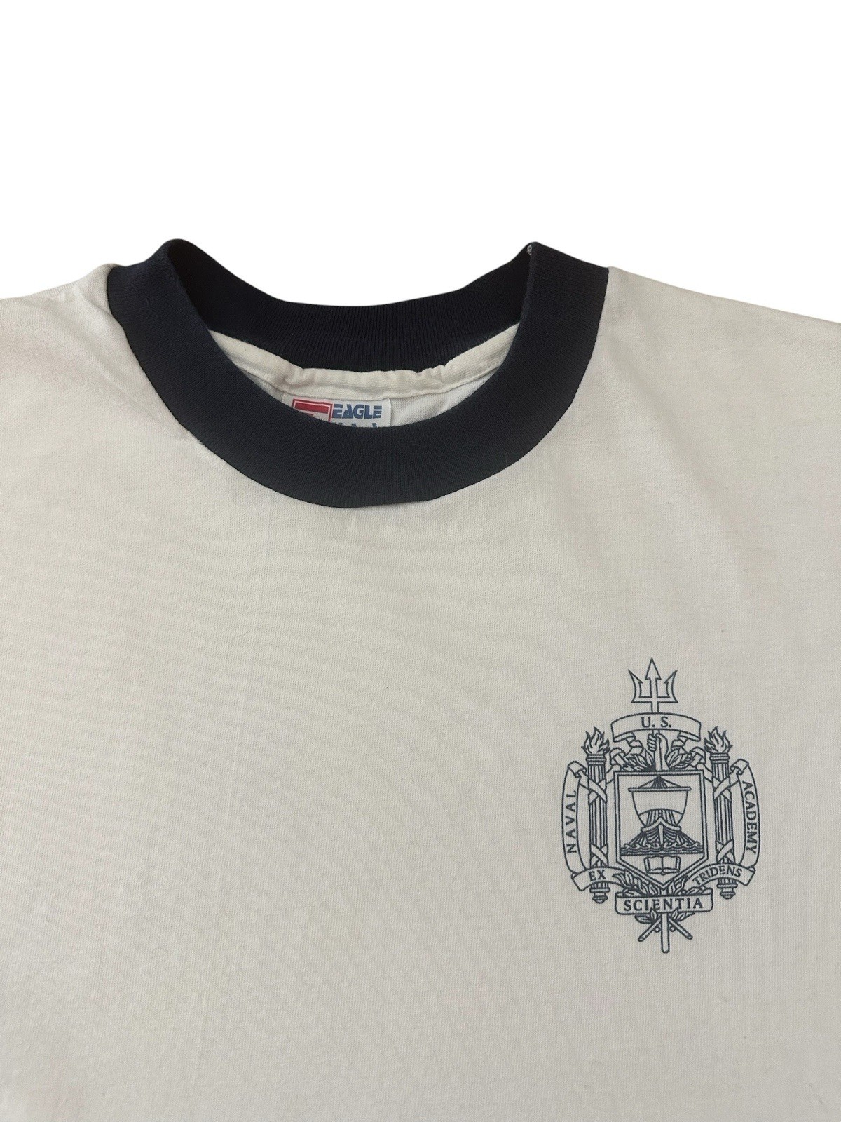 Vintage United States Naval Academy Ringer T Shirt Men’s Medium White USA
