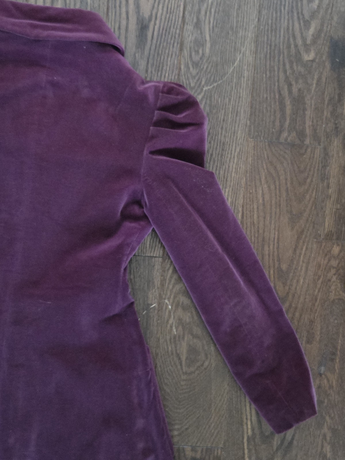 Vintage 1940s Plum Purple Cotton Velvet Coat Dress Puff Sleeve Oversized Collar