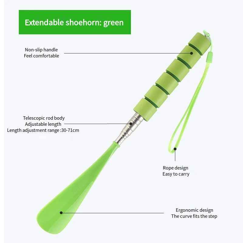 Extendable Metal Shoe Horn 30–71cm Long Handle Shoehorn for Elderly Pregnant