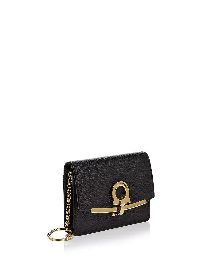 Salvatore Ferragamo L101501 Black Icona Saffiano Card & Key Holder 4.5x3x0.5 in