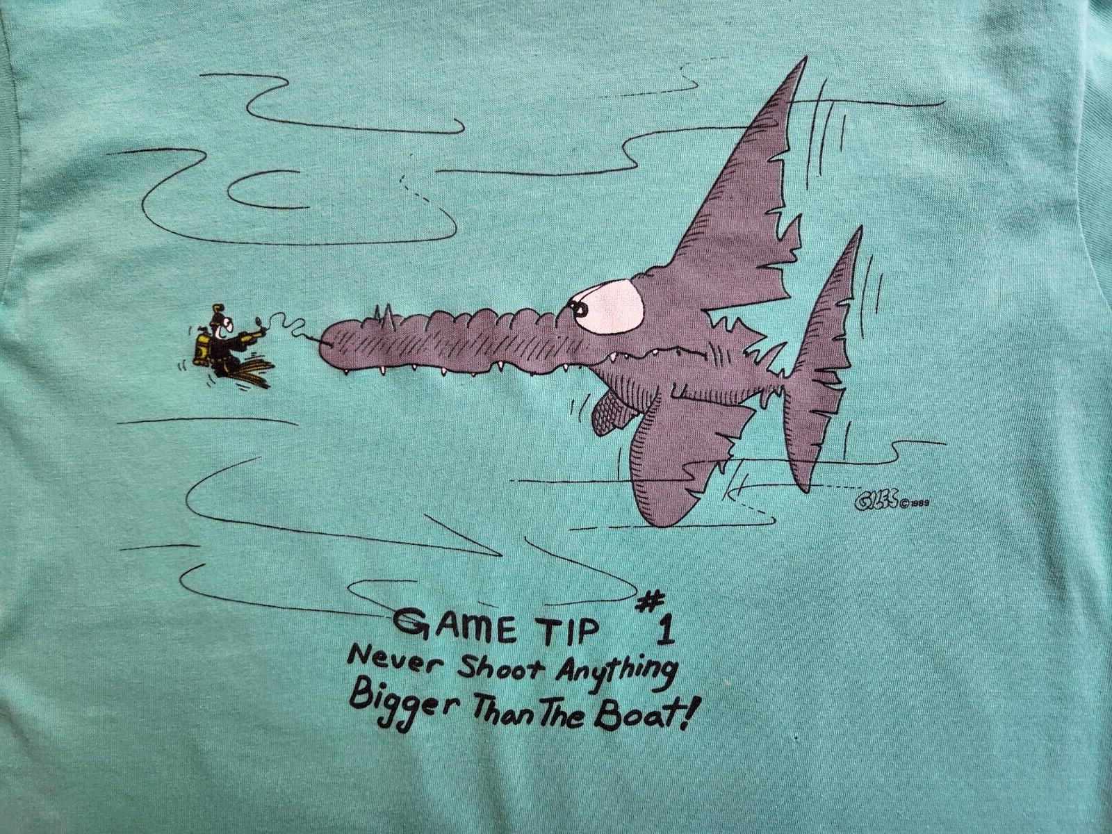 Vintage 80s Fishing Scuba Shirt Cartoon Graphic Single Stitch Hanes Tag USA