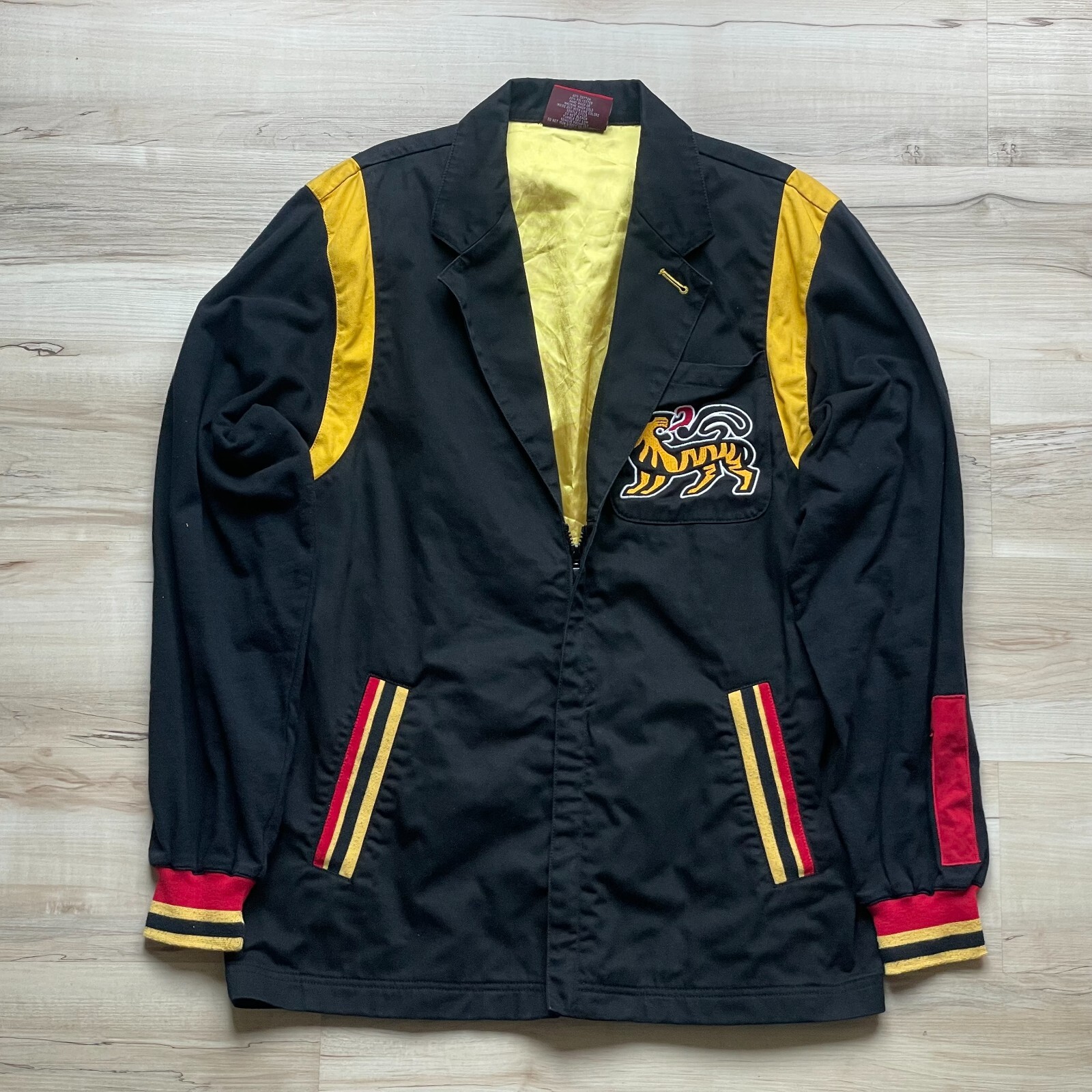 Vintage Korea Tradition The Tigers Embroidered Souvenir Jacket Black Cotton XL