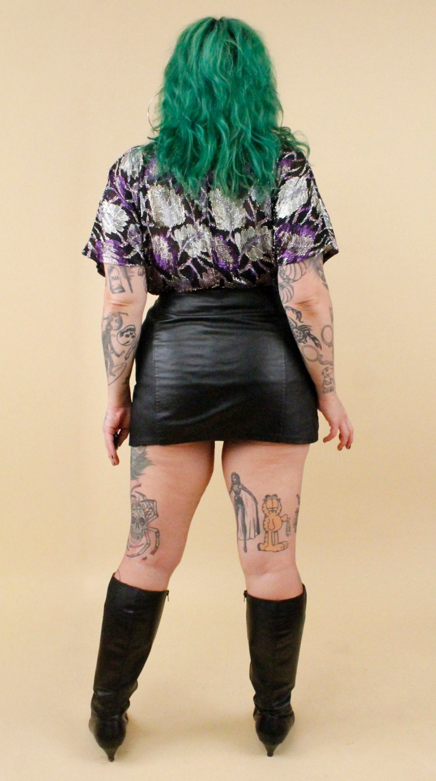 70s 80s Vtg Lurex Metallic Purple Black Silver Disco Blouse Boxy Shirt L XL B44