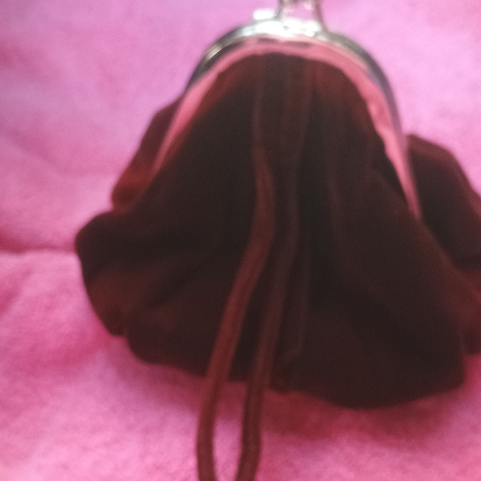 Burgundy Velvet Drawstring Coin Purse with Metal Frame Closure Victorian