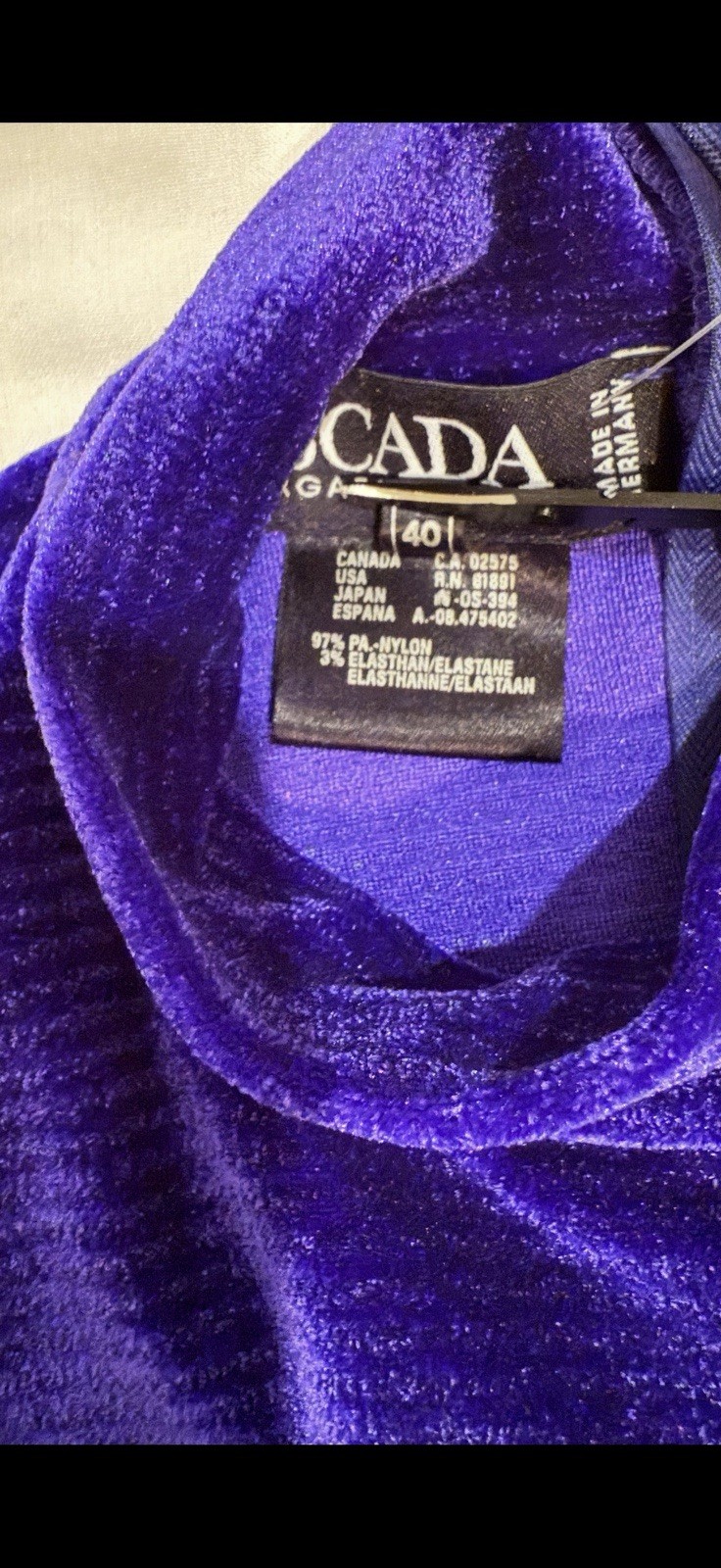 VTG 80s Escada Margaretha Ley Purple Velvet Bodysuit Sz 40 Made In Germany NOS
