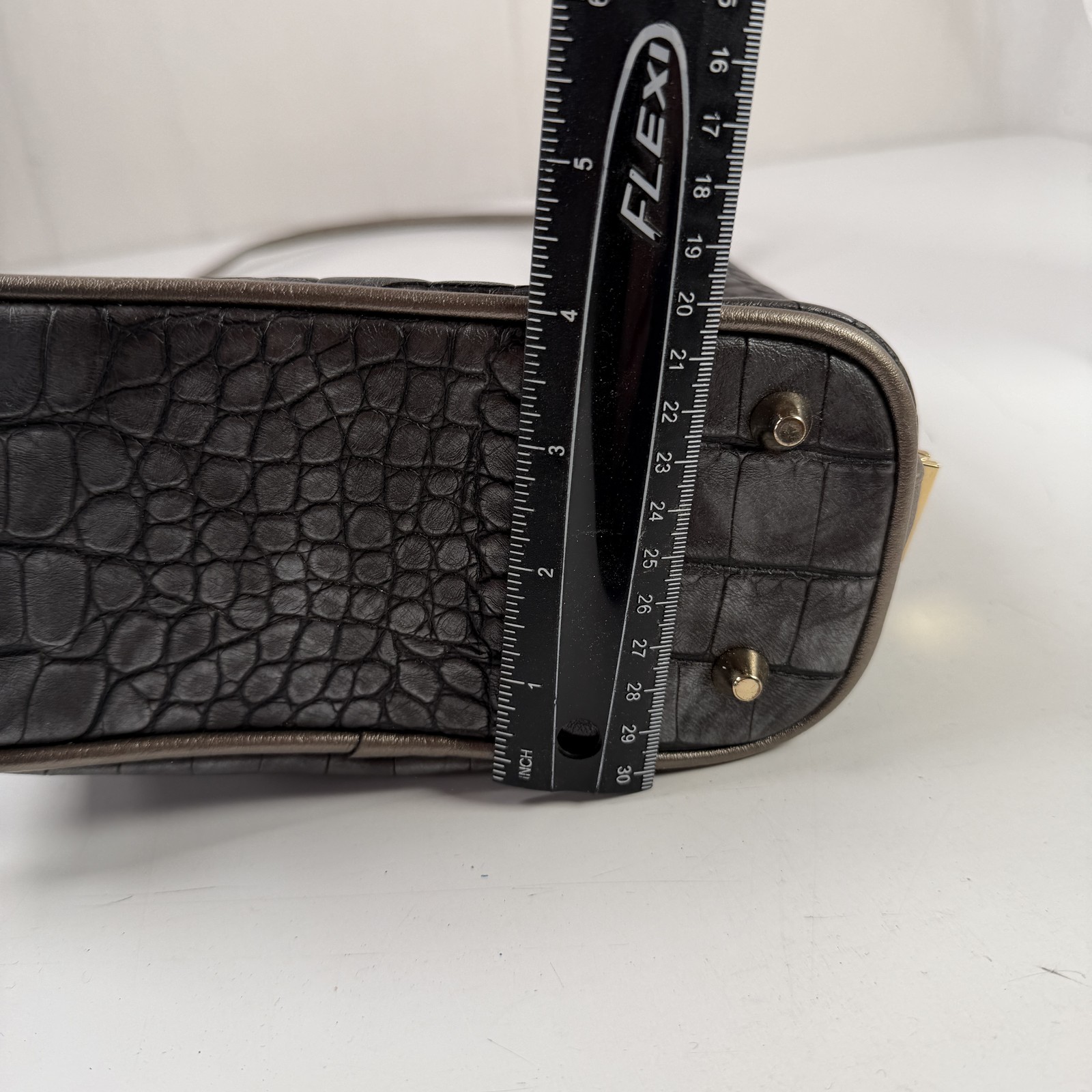 SAMOE Vintage Crocodile Embossed Crossbody Bag Dark Gray Bronze Metallic