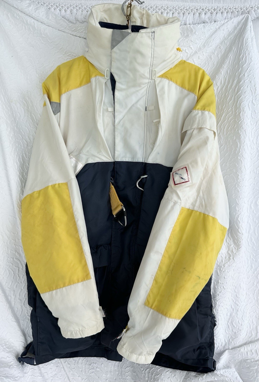 VTG 90s Men’s SAILING Jacket Medium White Blue Yellow WATERPROOF Made In ENGLAND