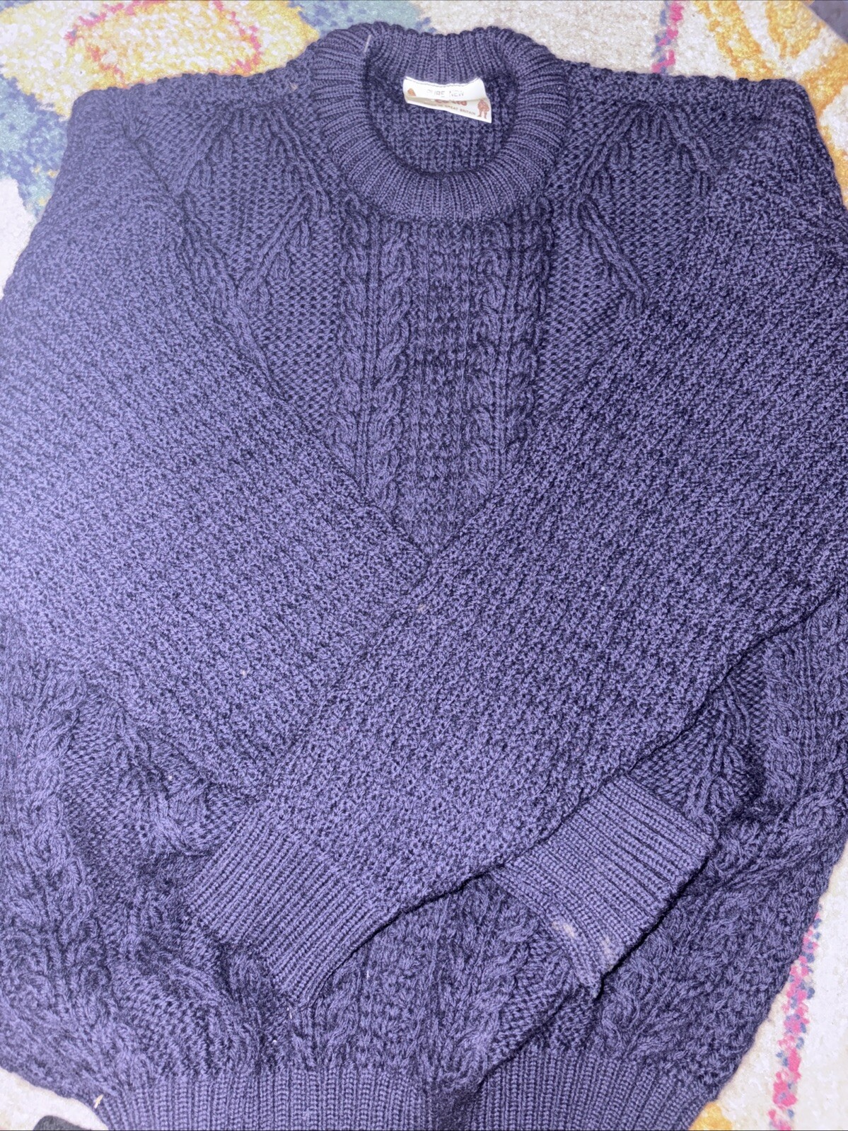 Vintage Tom O’Shanter Navy Blue 100% Pure New Wool Size L Large Knit