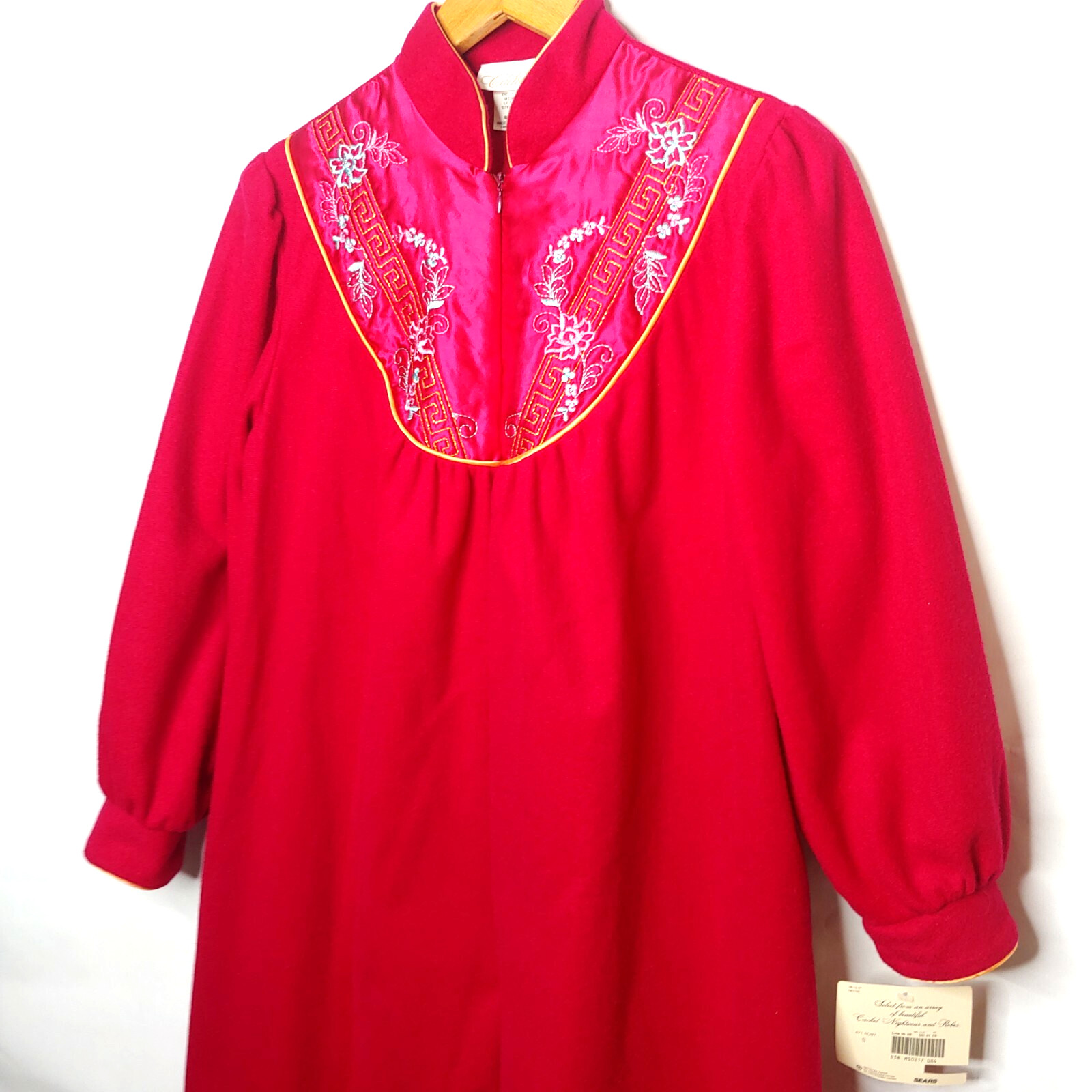 NOS Vintage Cachet S Velour House Coat Robe Eveningwear Pink Satin Floral NEW