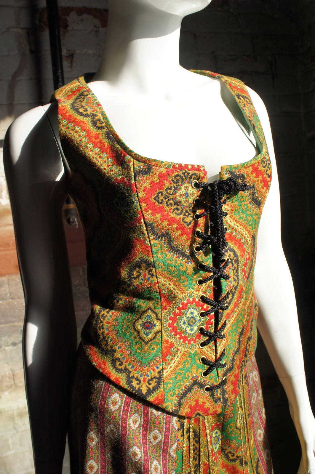 MOSCHINO COUTURE Vintage 1990s Boho Tapestry Boned Bustier Skirt FW 93/94 Runway
