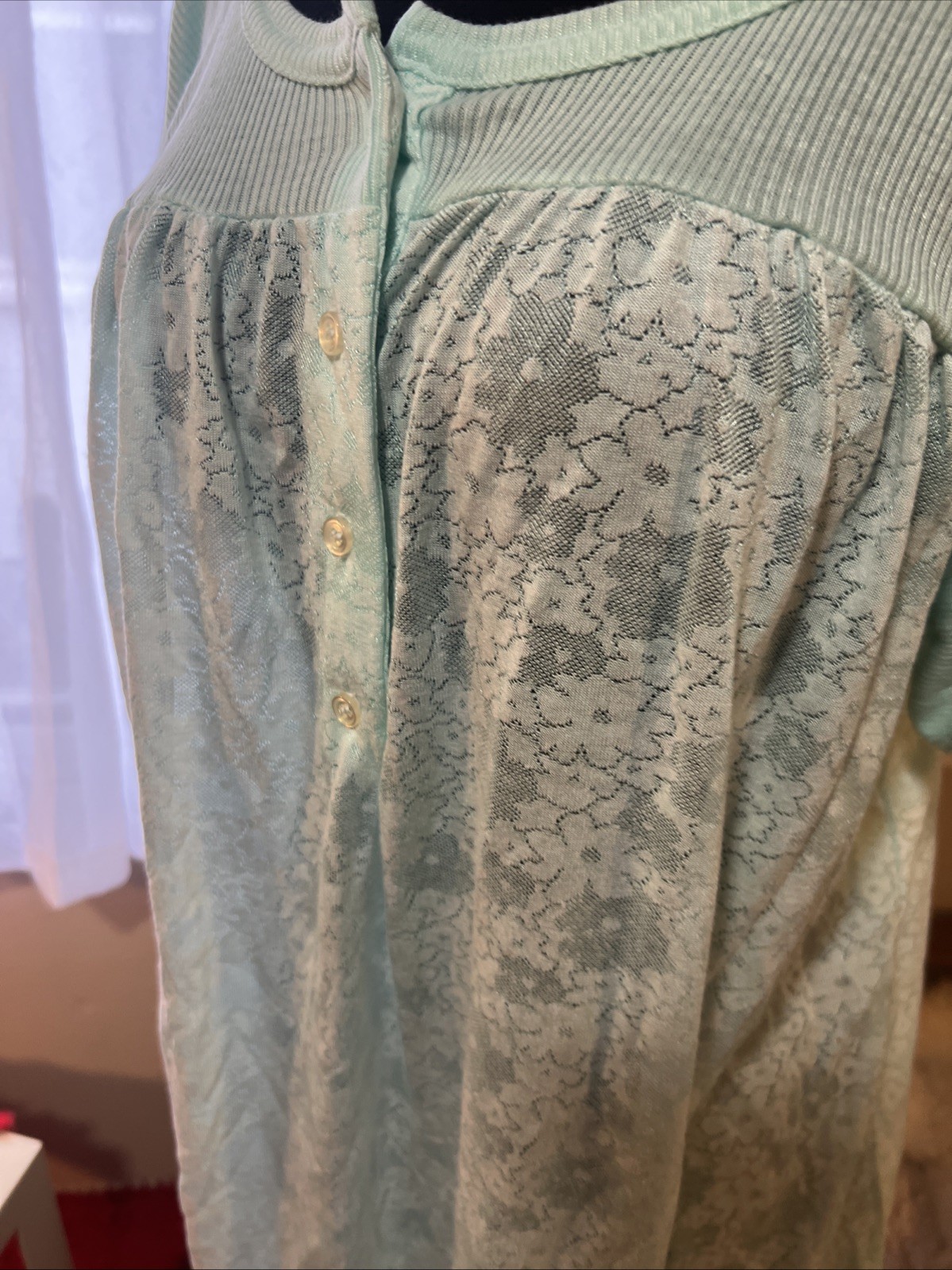 Gilligan O’Malley Robbin’s Egg Blue Nightgown Dress Sheer Lace Cotton Blend L