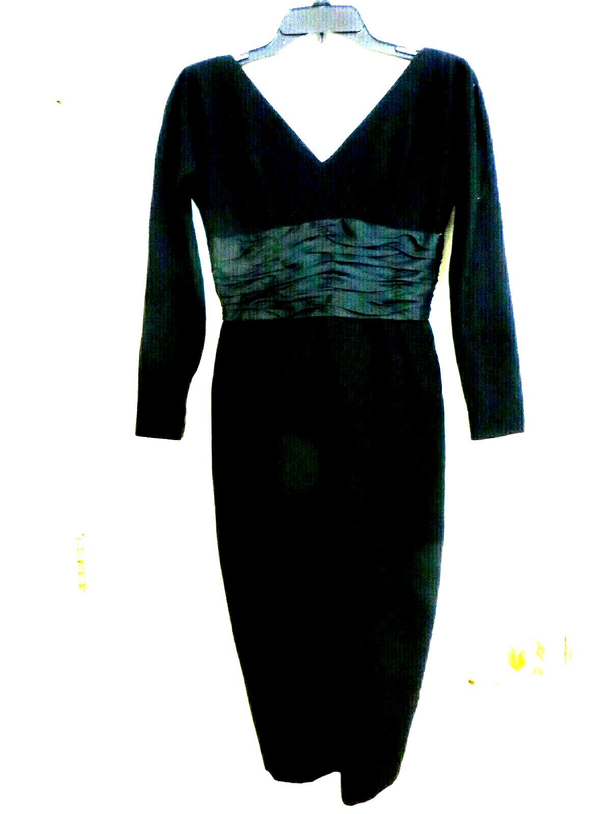 Vtg 50s Mam’selle Black Hourglass Bombshell WIGGLE Dress COCKTAIL Evening