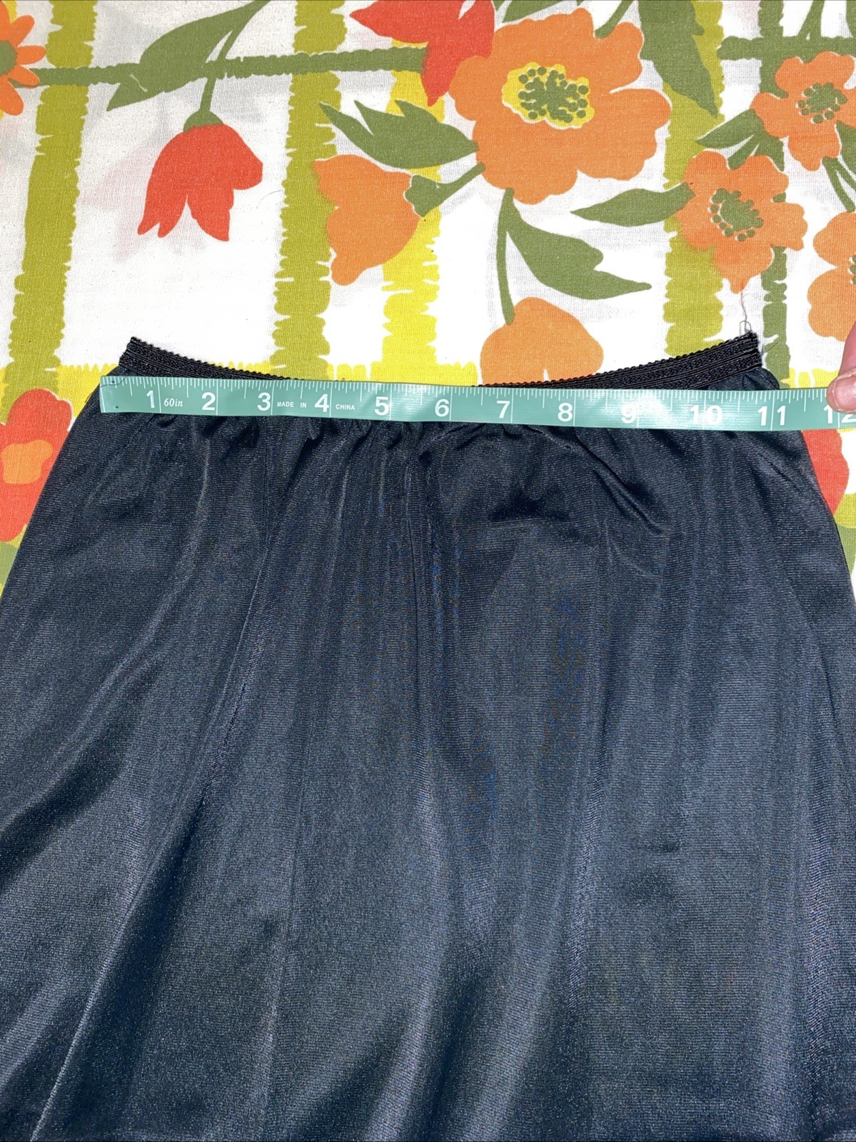Vintage Komar Black Small Half Slip 19 Inches Long Lace Detail