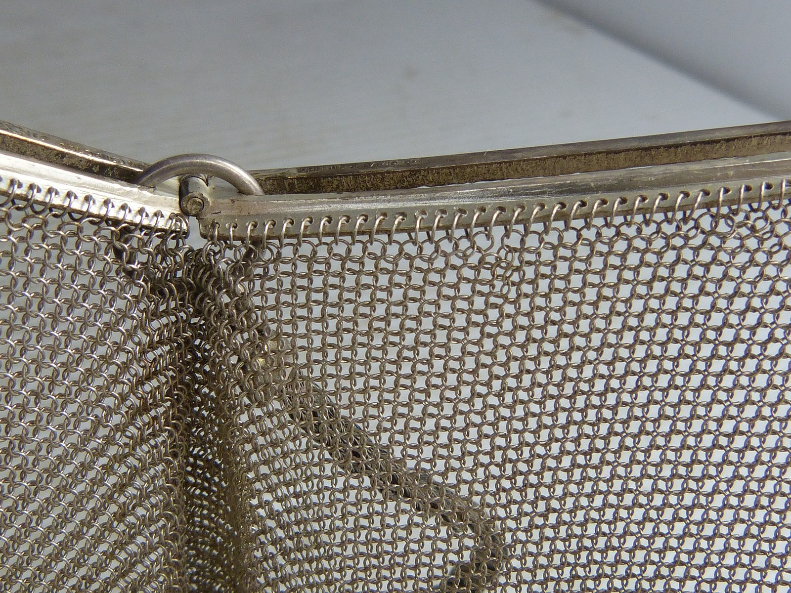 Vintage Whiting & Davis Art Deco Silver Mesh Purse Sapphire Clasp Estate Find !