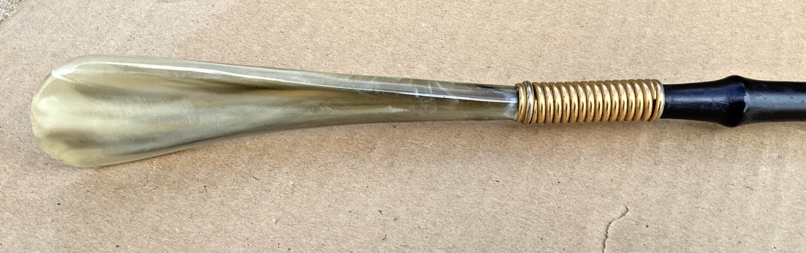 Vintage Bamboo 22 inch Shoe Horn JOCKEY Head Long Handle w/Brass Made in Italy