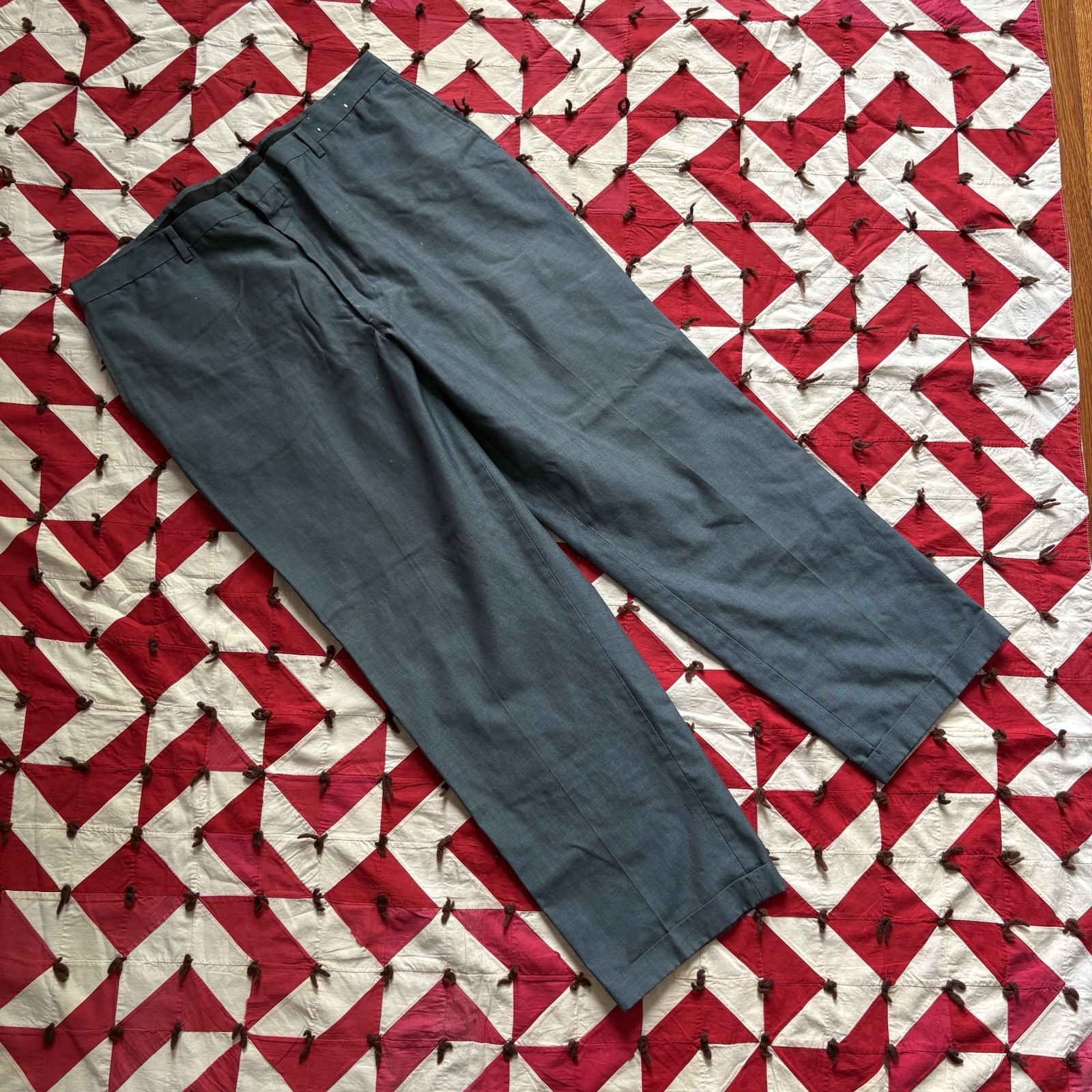 Vintage 1970s Polyester Blend Blue Pants Mens As Is Worn Flaws Distressed Paint