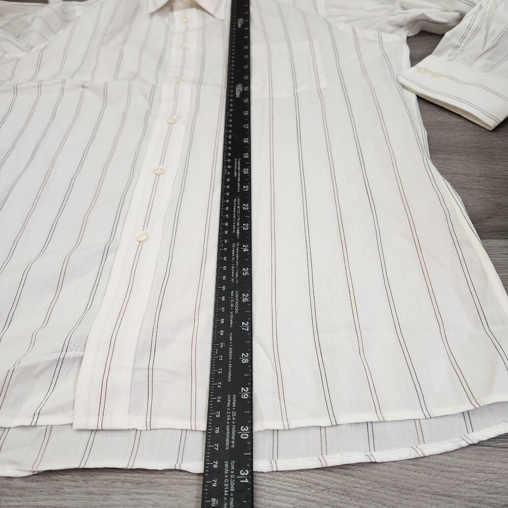 Vintage Christian Dior Plus Dress Shirt White Striped Mens Size 16 (L) Deadstock