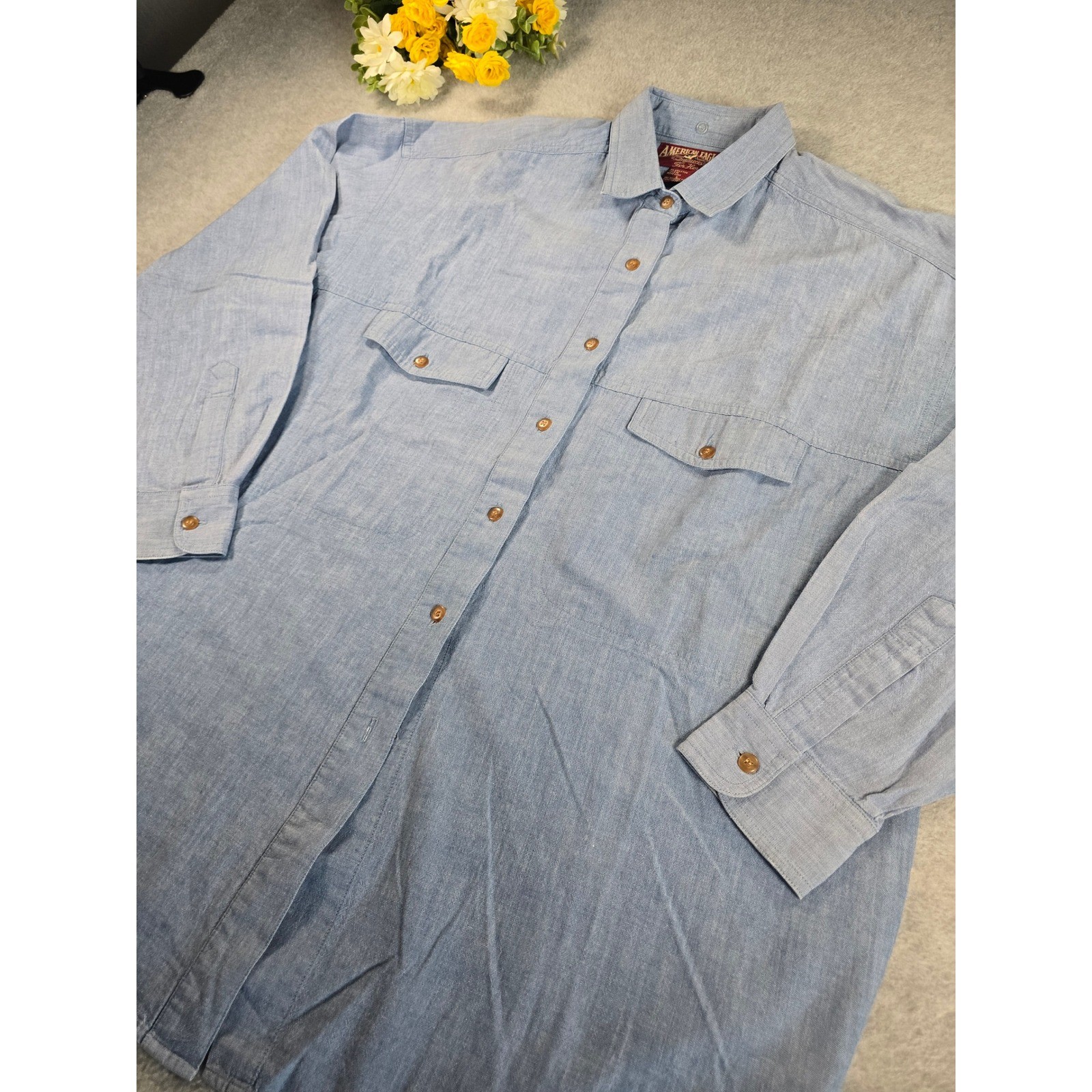 Vintage 90s American Eagle Outfitters For Her Blue Cotton Chambray Button Down L