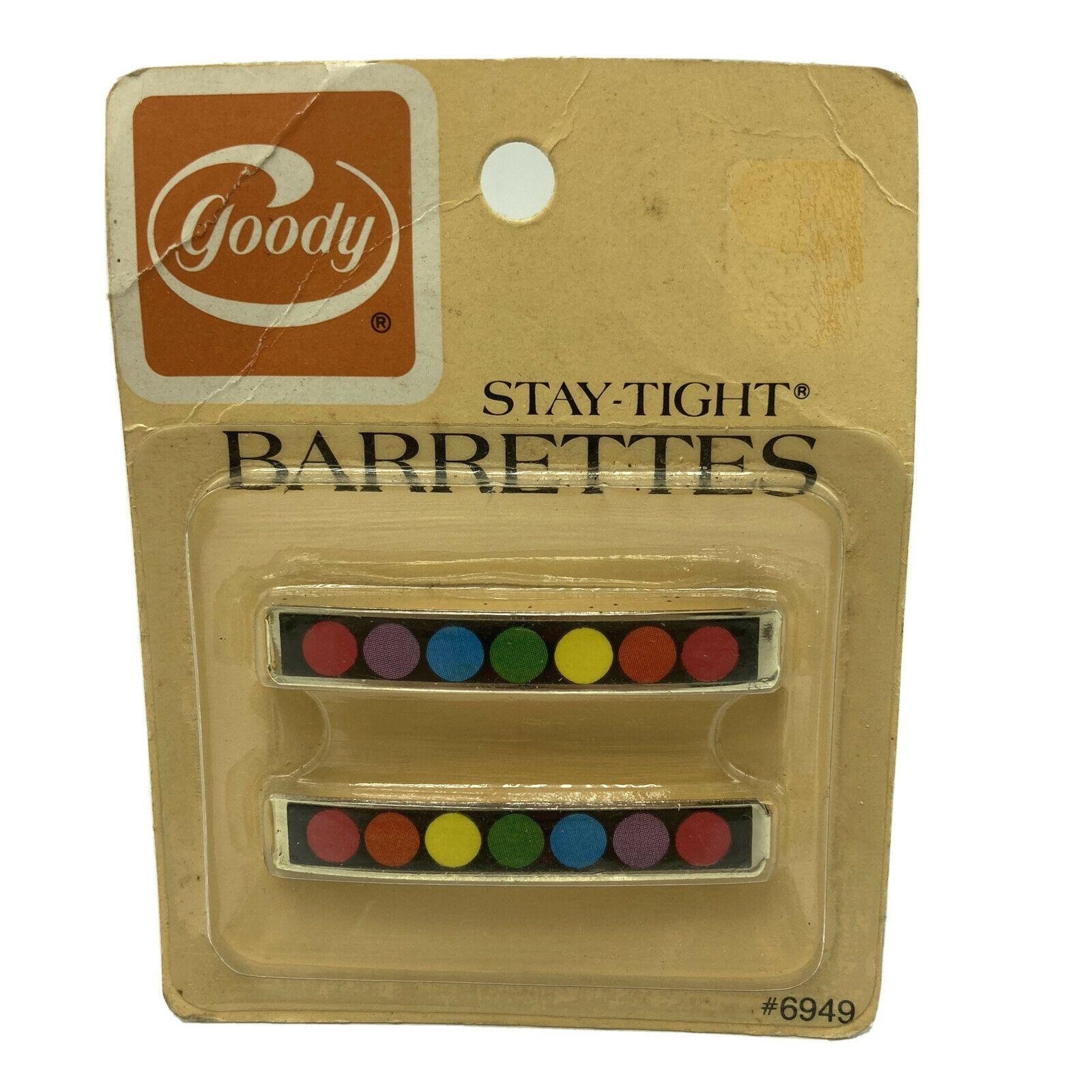 Vintage 1970s Goody Stay Tight Barrettes Metal 2.25″ Rainbow Circles NOS
