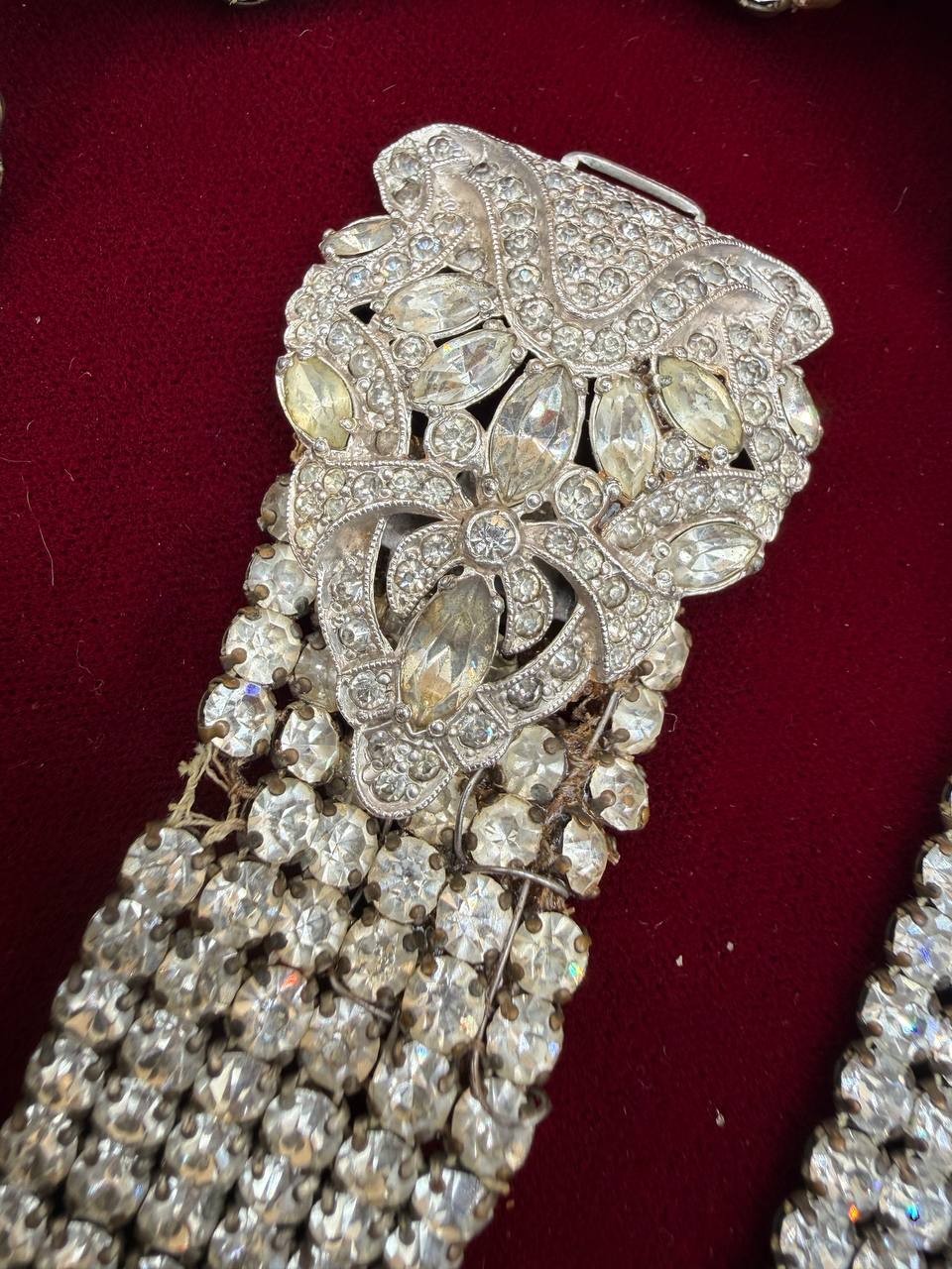 VTG Clear Rhinestone Wide Belt Buckle Statement Accessory Art Deco Noveau AN