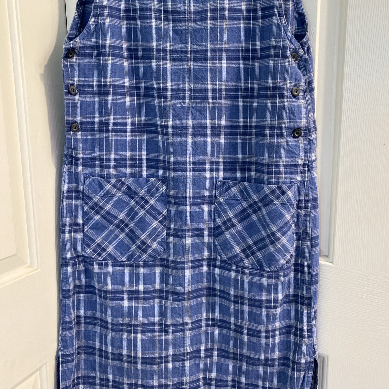 Vintage JLNY Cotton/Linen Blue Plaid Jumper With Pockets Size Small