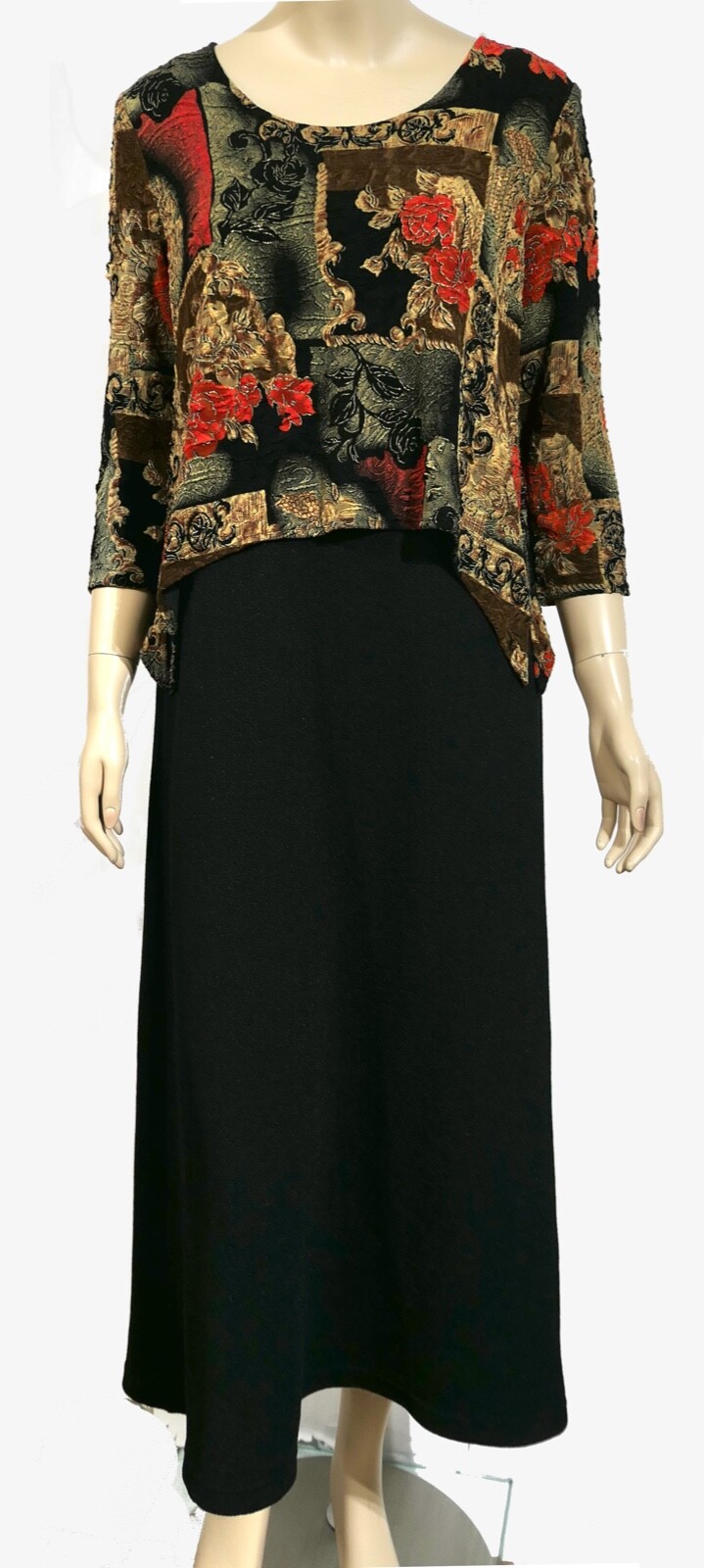 Vintage 80s Retro Stretchy Shift Dress Layered Top Earthy Boho Geek Maxi Midi M