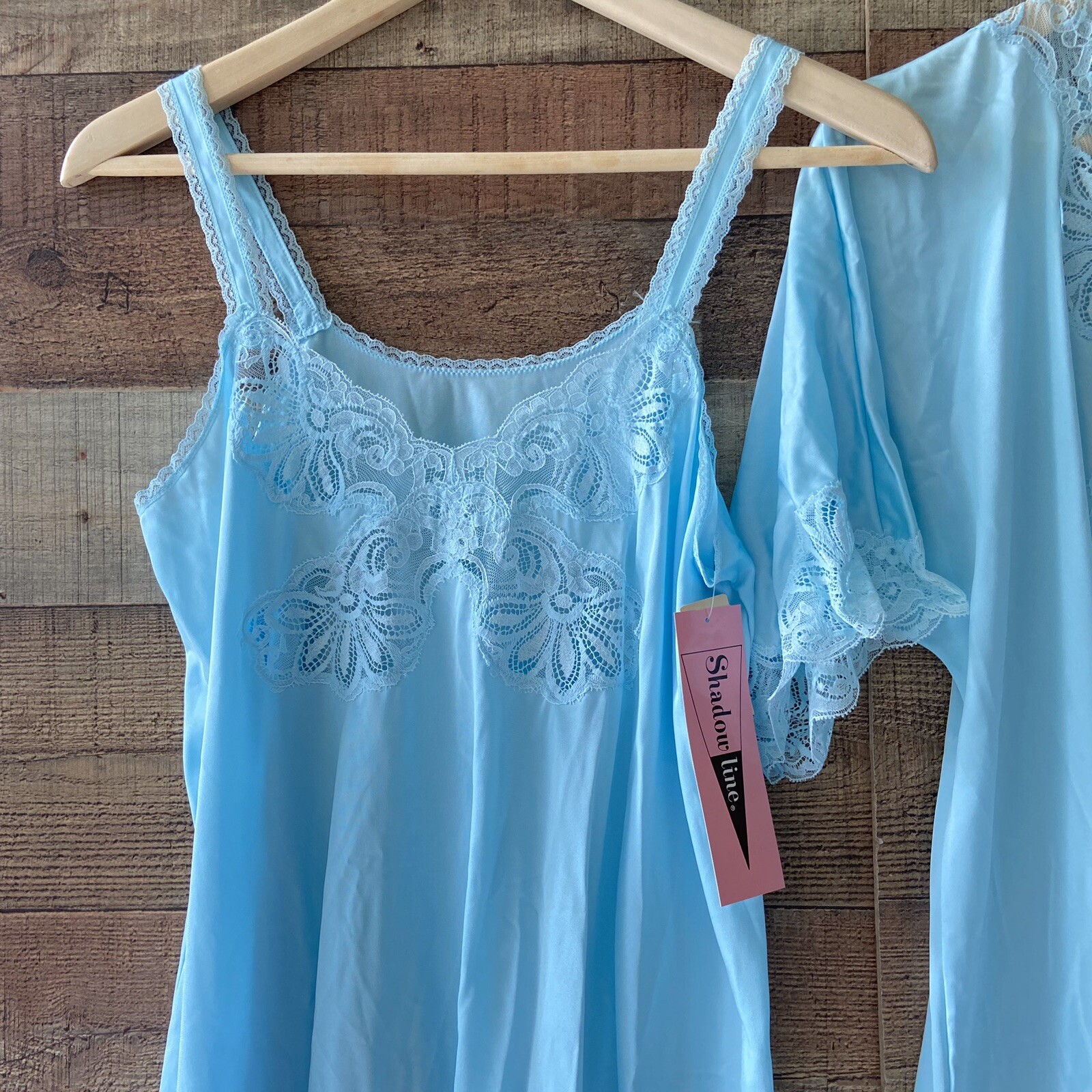 NWT Vintage Shadowline Peignoir China Blue Small 2 Piece Nightgown Robe Lace USA